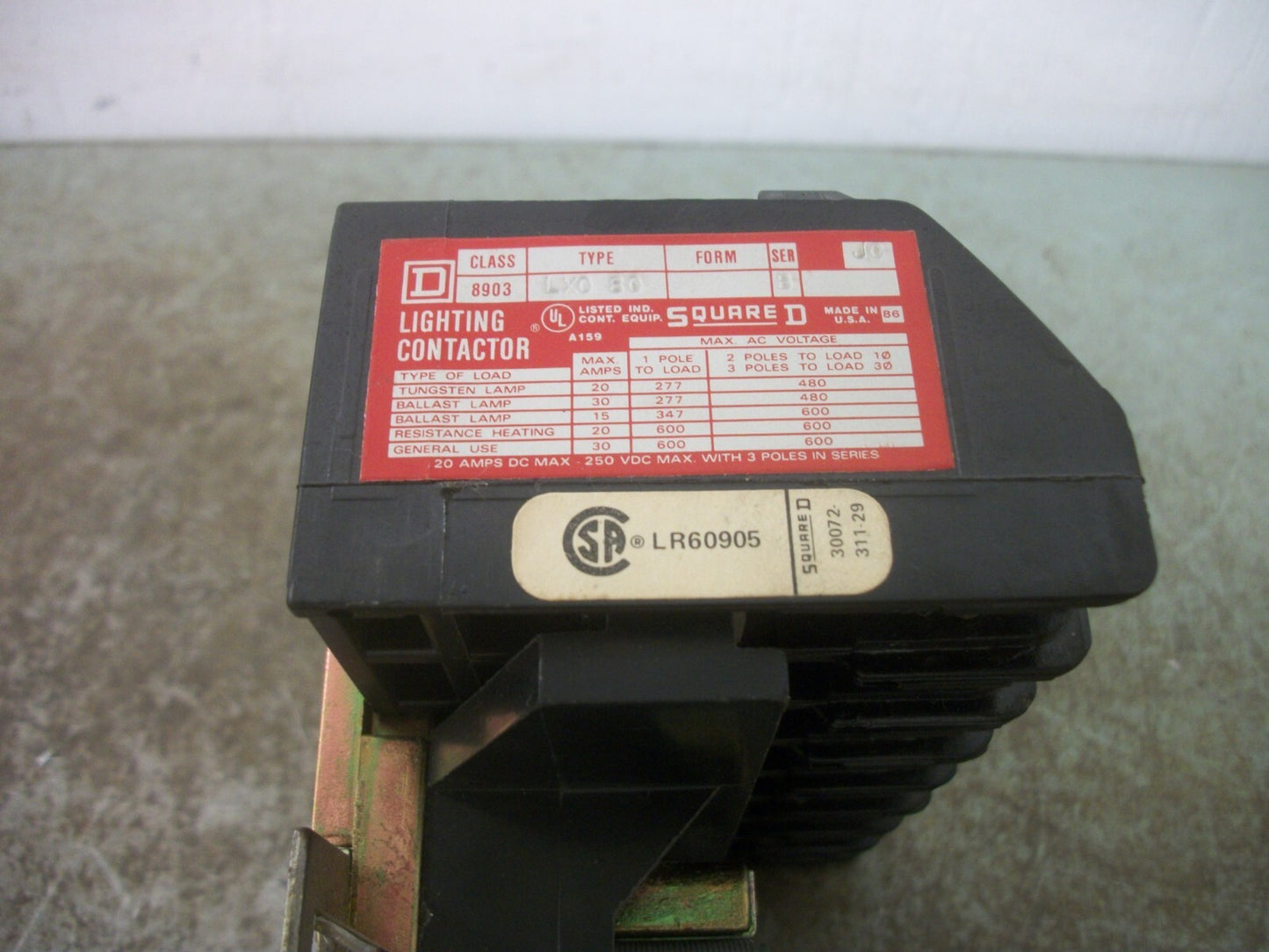 SQUARE D 30AMP 8POLE LIGHTING CONTACTOR 8903LX080 120VCOIL