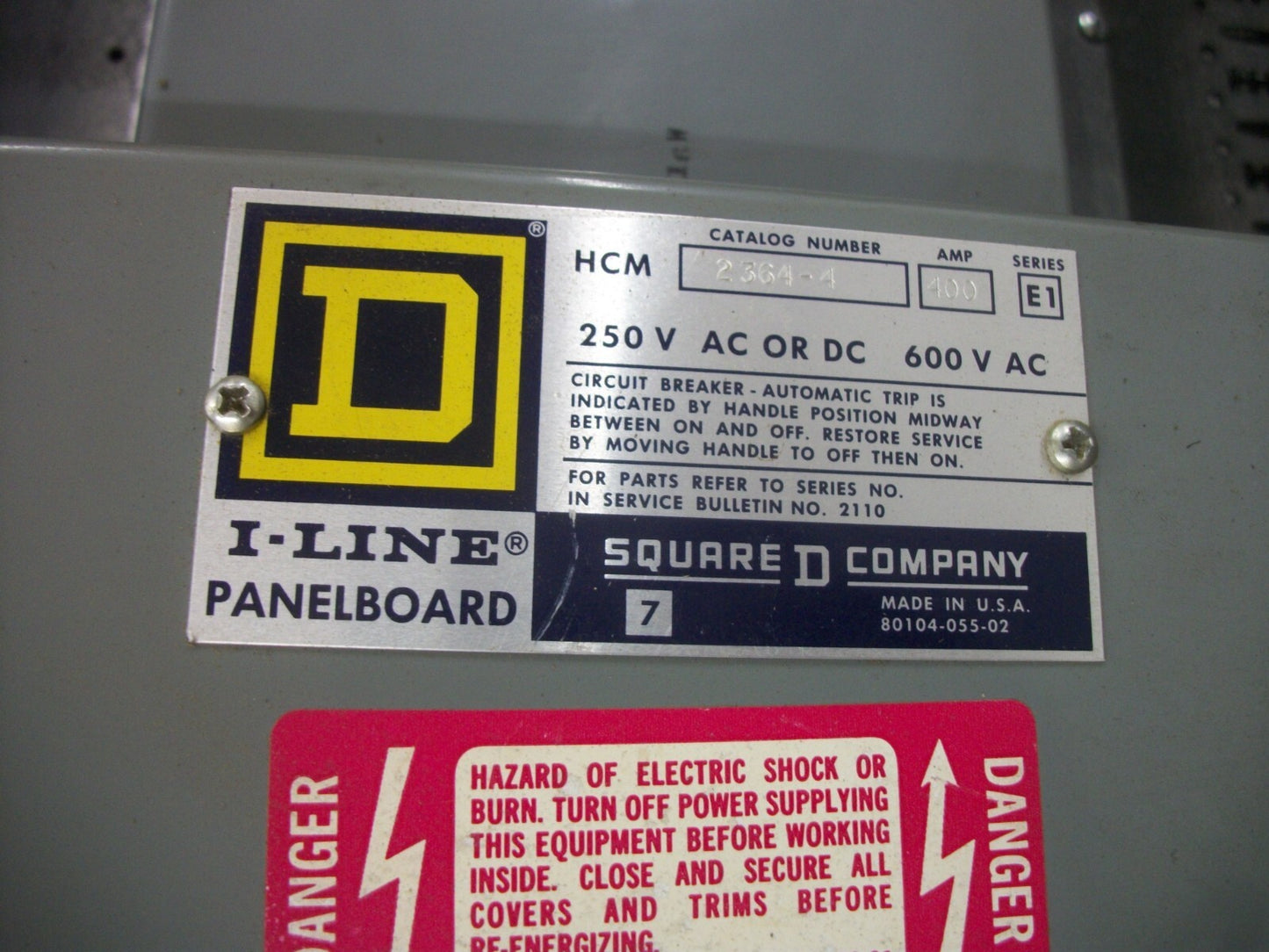 SQUARE D HCM I-LINE LOAD CENTER PANELBOARD HCM2364-4 400AMP 600VOLT 3PH