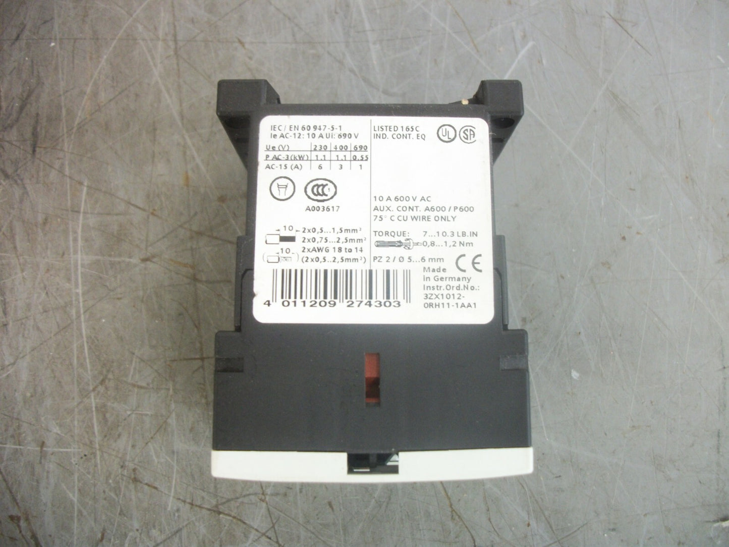 SIEMENS CONTROL RELAY 3RH1122-1BB40 24VCOIL 10AMP 600VOLT