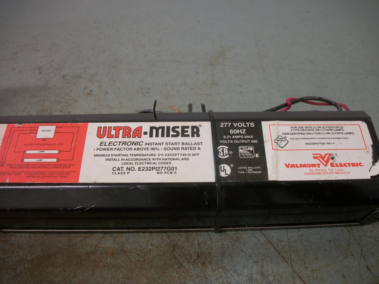 VALMONT ULTRA-MISER ELECTRONIC INSTANT START BALLAST E232PI277G01 277VOLT