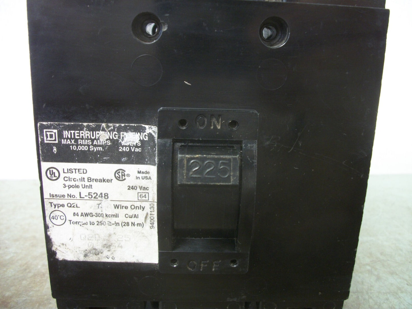 SQUARE D Q2L CIRCUIT BREAKER Q2L32225 225AMP 240VOLT 3POLE
