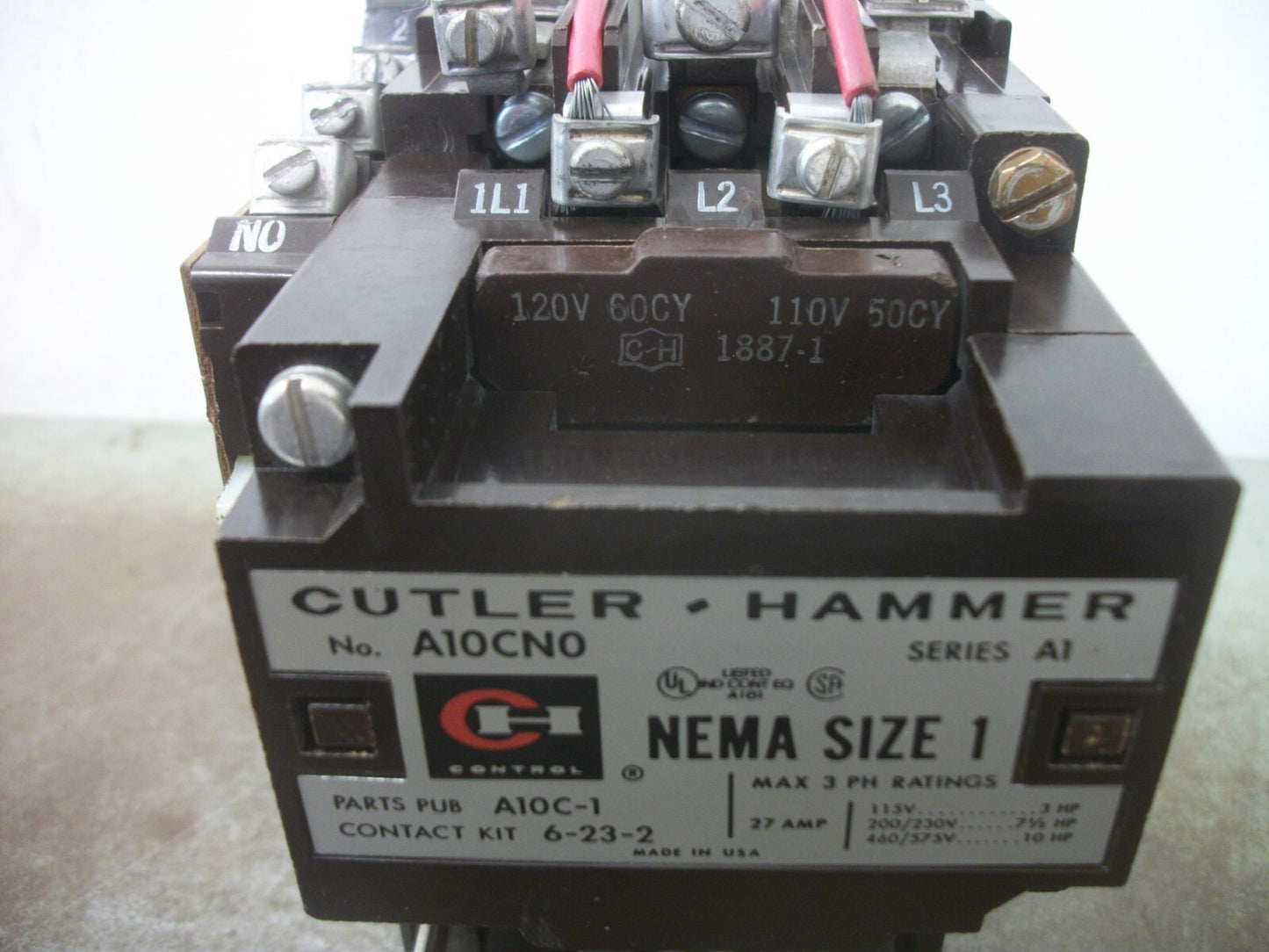 CUTLER-HAMMER SIZE 1 MOTOR STARTER A10CN0 27AMP 120VCOIL 3PH 600V 10HP
