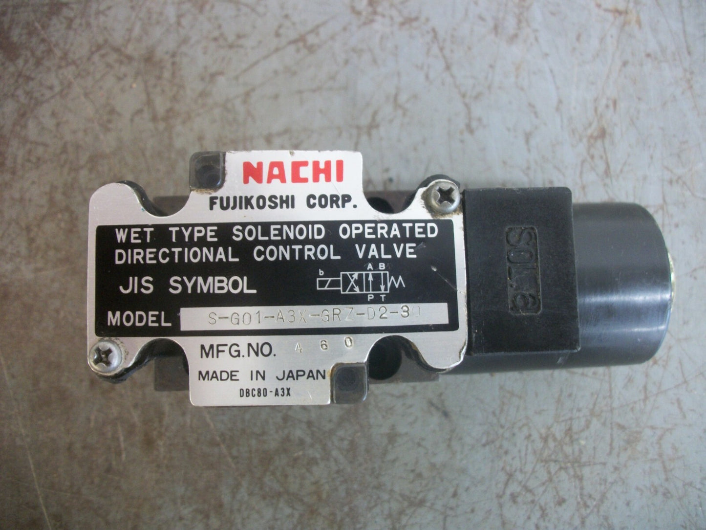 NACHI SOLENOID DIRECTIONAL CONTROL VALVE S-G01-A3X-GRZ-D2-30