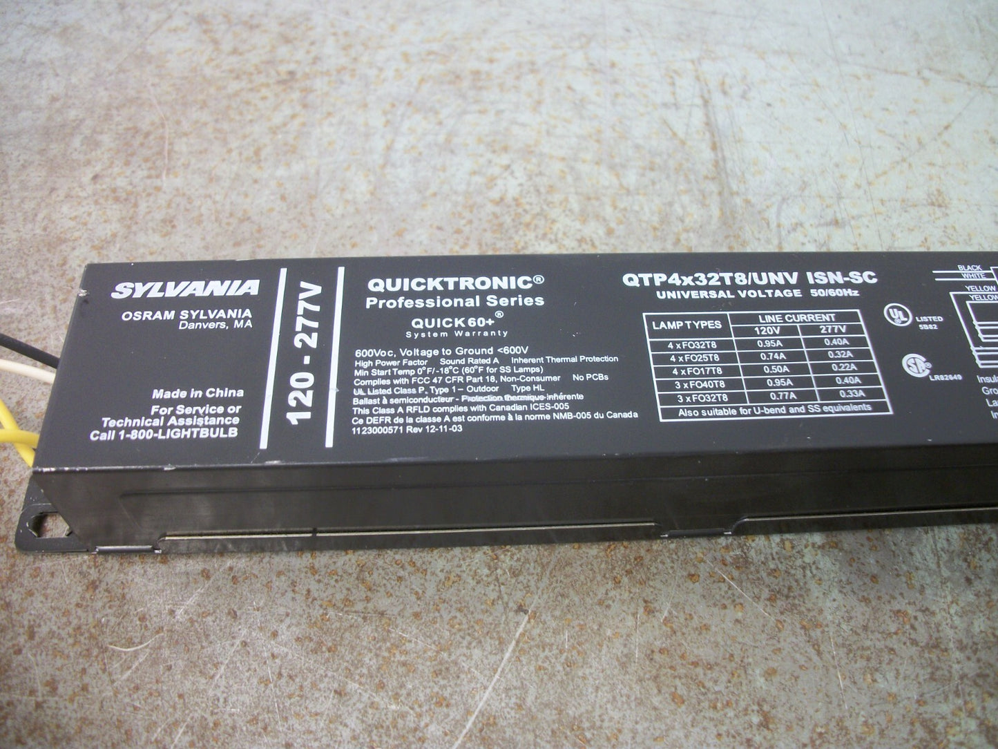 SYLVANIA QUICKTRONIC ELECTRONIC BALLAST QTP4X32T8/UNV ISN-SC 120/277VOLT