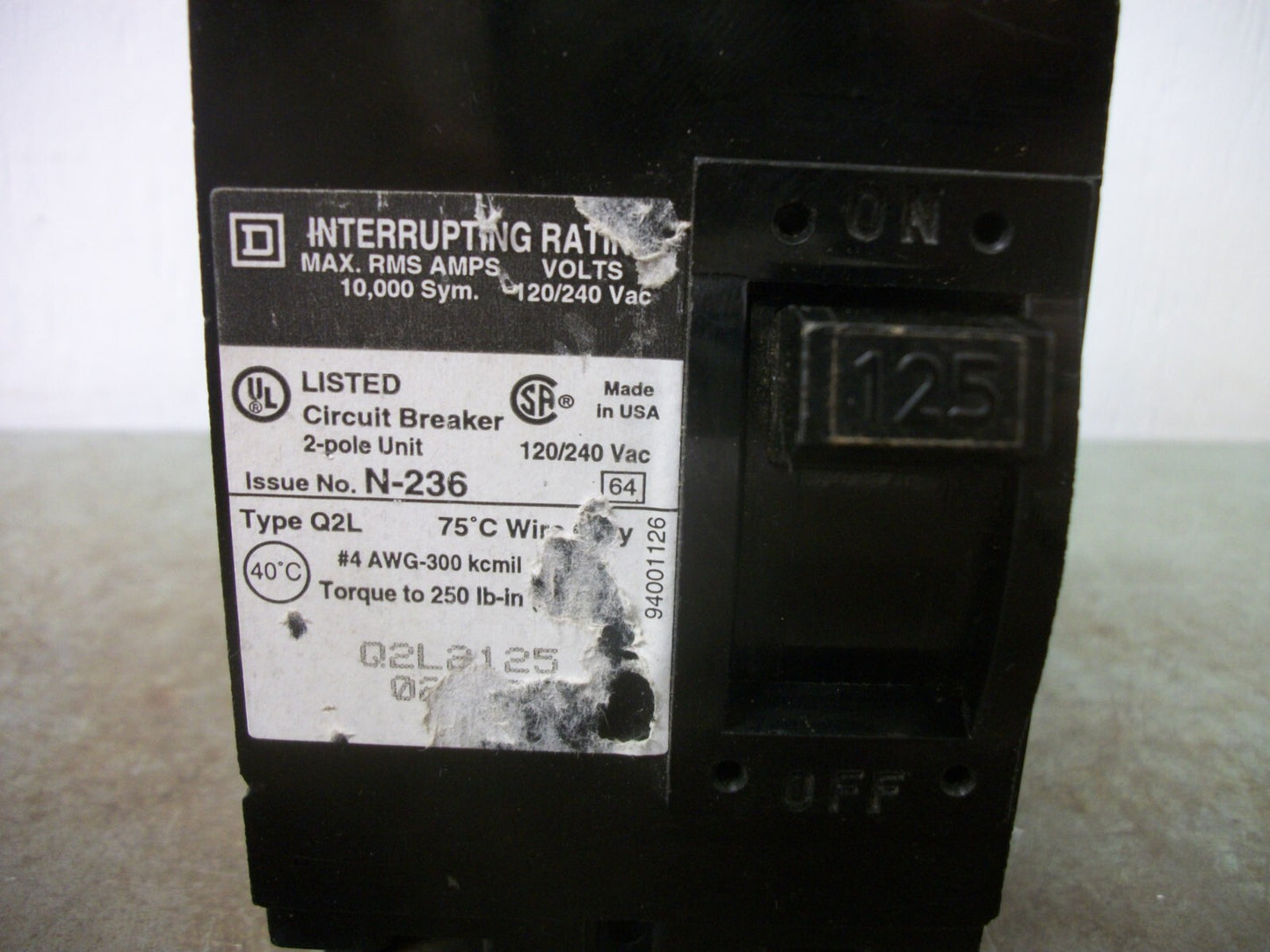 SQUARE D Q2L CIRCUIT BREAKER Q2L32125 125AMP 240VOLT 2POLE