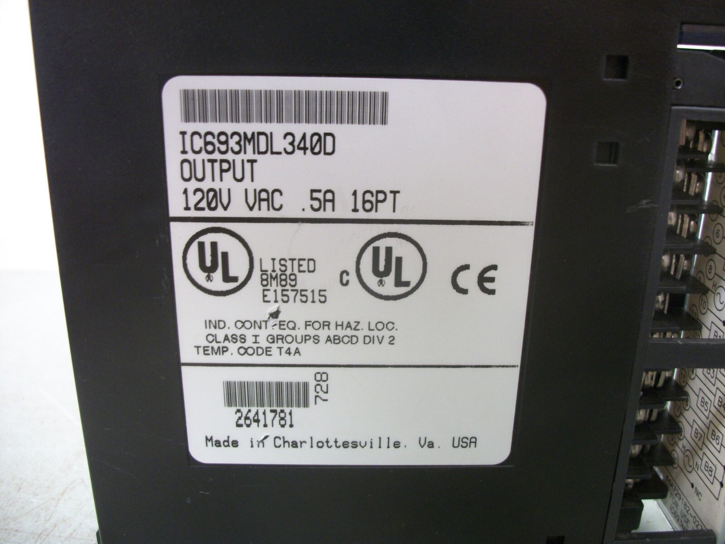 GE FANUC 120VAC .5AMP 16PT OUTPUT MODULE IC693MDL340D