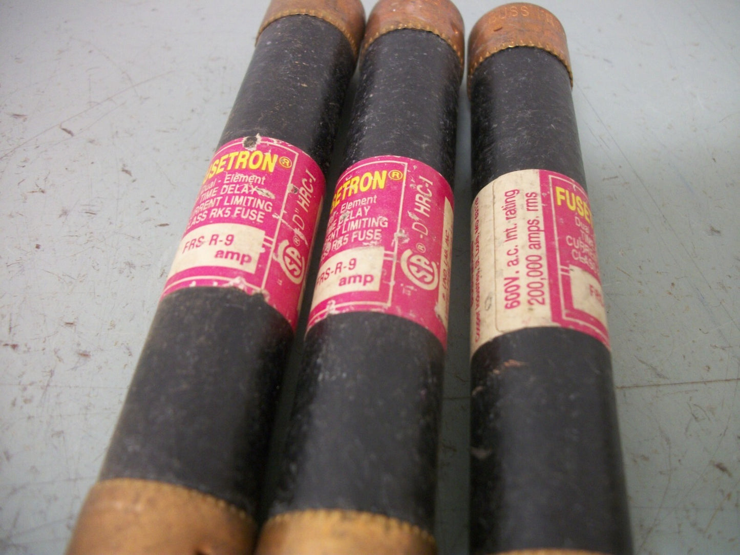 BUSSMANN LOT OF 3 FUSETRON FUSES FRS-R-9 9AMP 600VOLT
