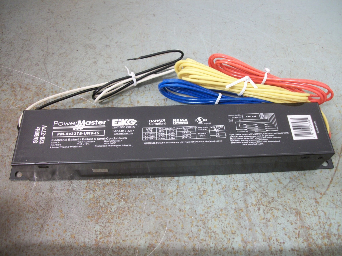 EIKO POWER MASTER ELECTRONIC BALLAST PM-4X32T8-UNV-IS 120-277VOLT NIB