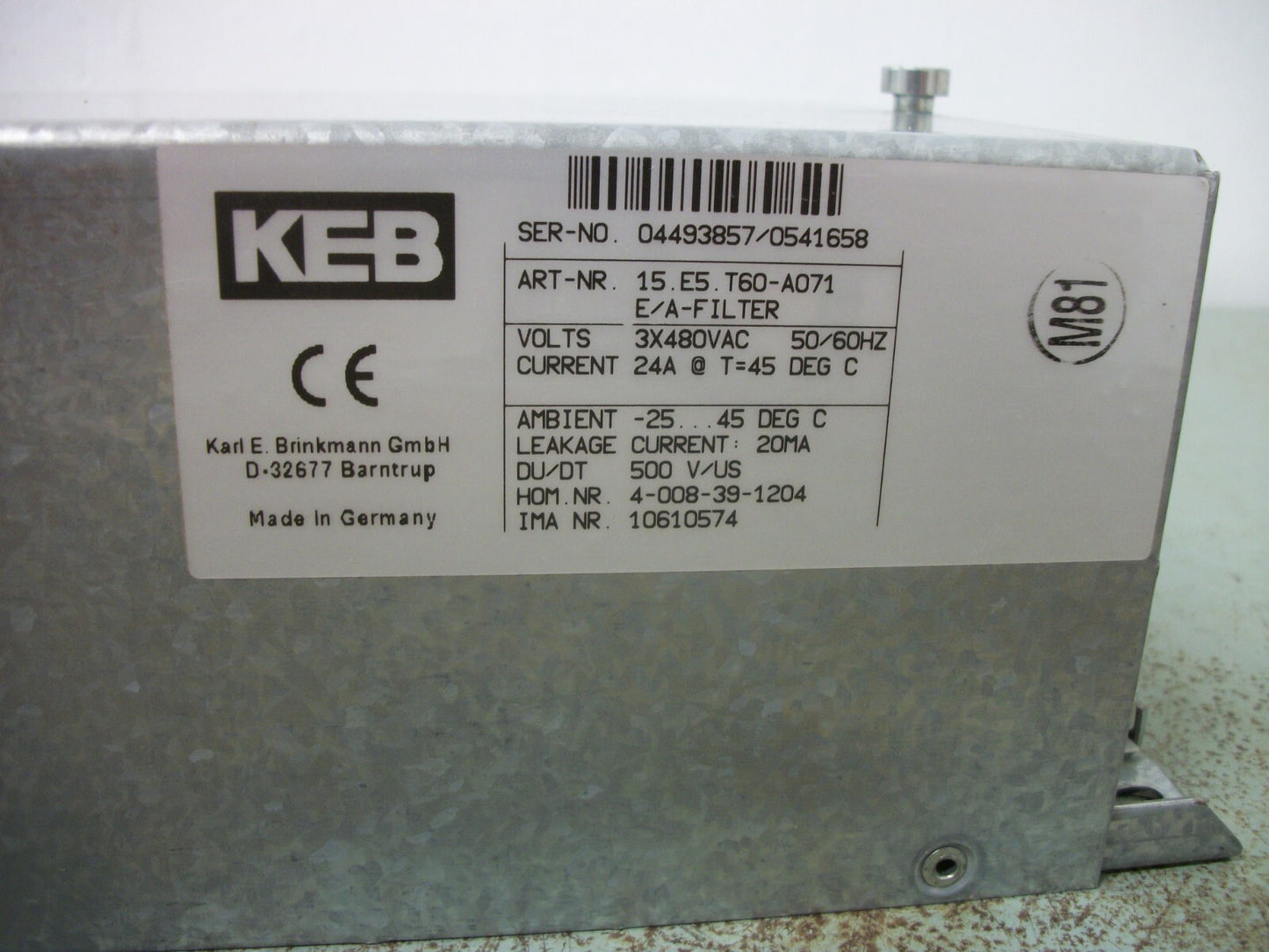 KEB EMC FILTER 15.E5.T60-A071 480VAC 24AMP