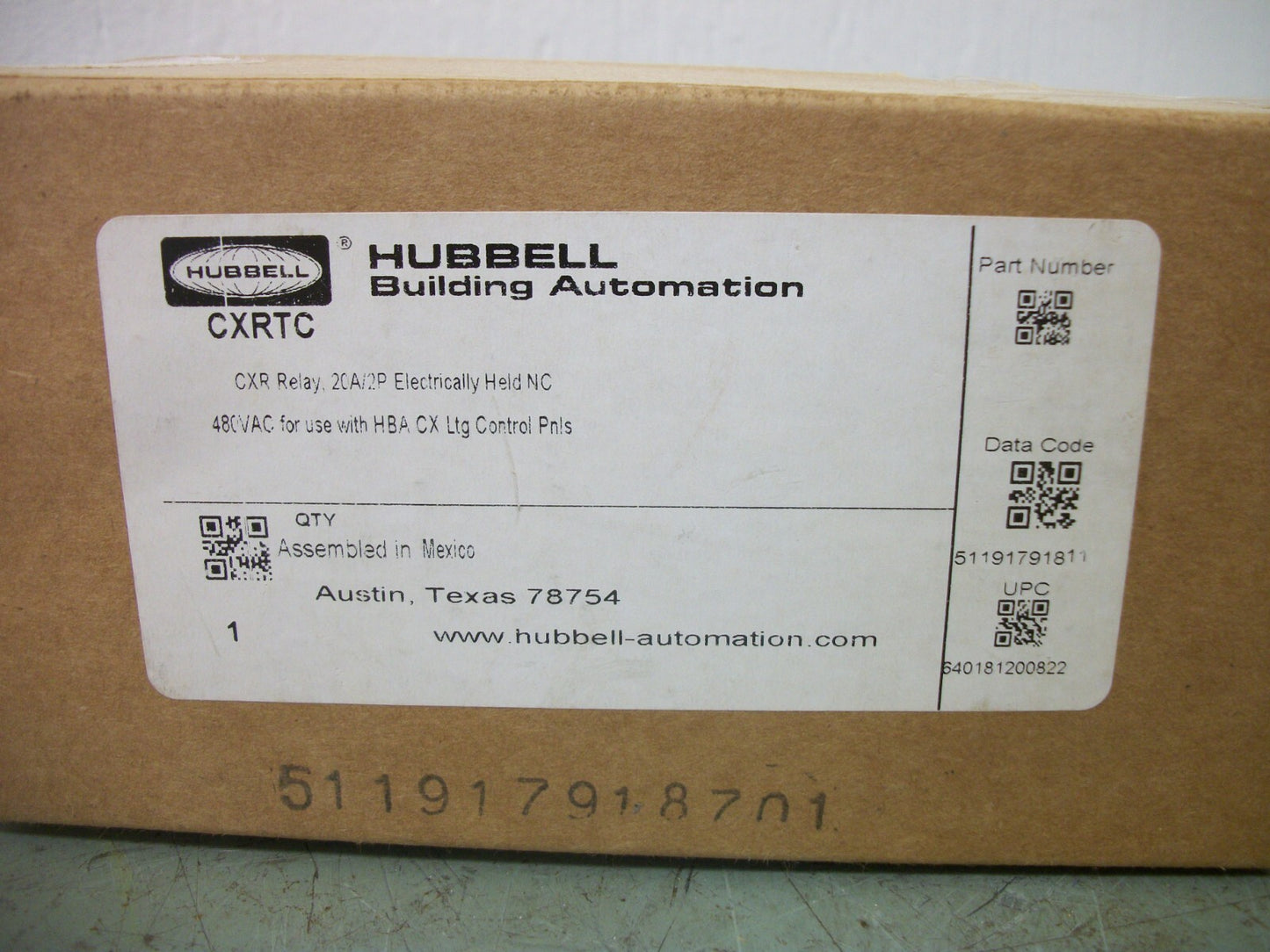 HUBBELL ELECTRICALLY HELD N.C. CXR RELAY CXRTC 20AMP 480VOLT 2P NIB