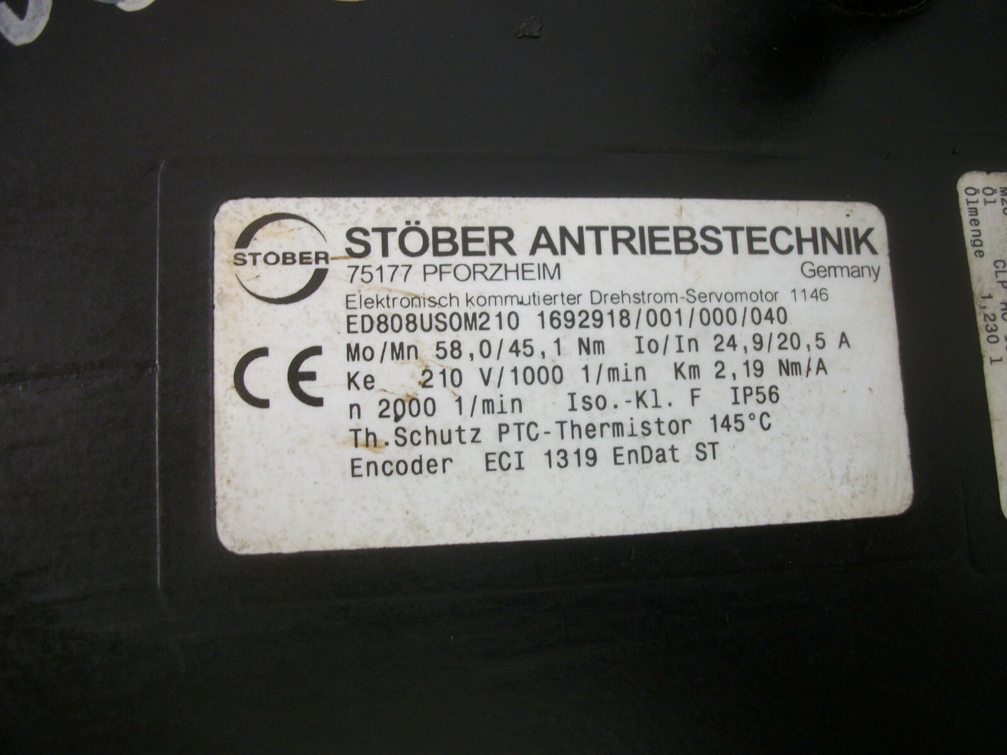 STOBER SERVO MOTOR ED808US0M210 1692918/001/000/040 P822SPR0200ED808U