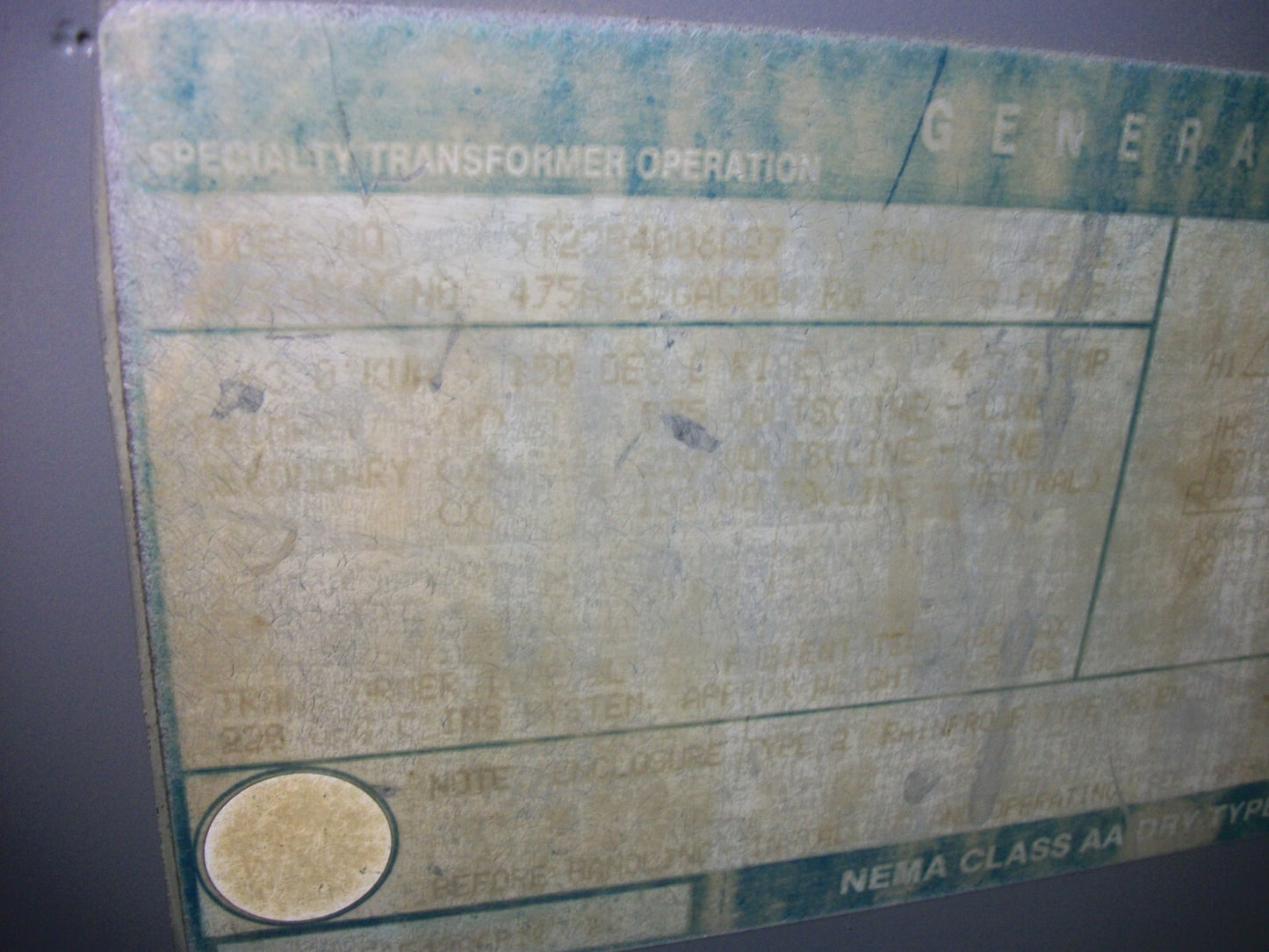 GE 63KVA 3PH TRANSFORMER 9T23B4006G27 HV 575 LV 230/133