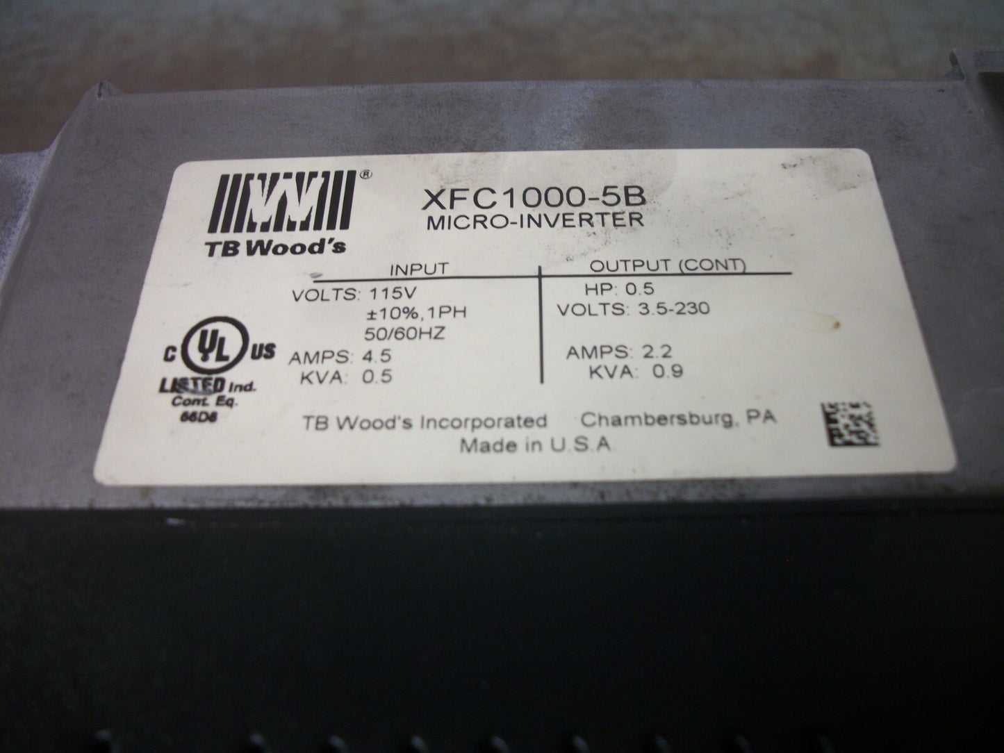 TB WOOD'S E-TRAC 0.5HP MICRO-INVERTER DRIVE XFC1000-5B 230VOLT 2.2AMP 0.9KVA