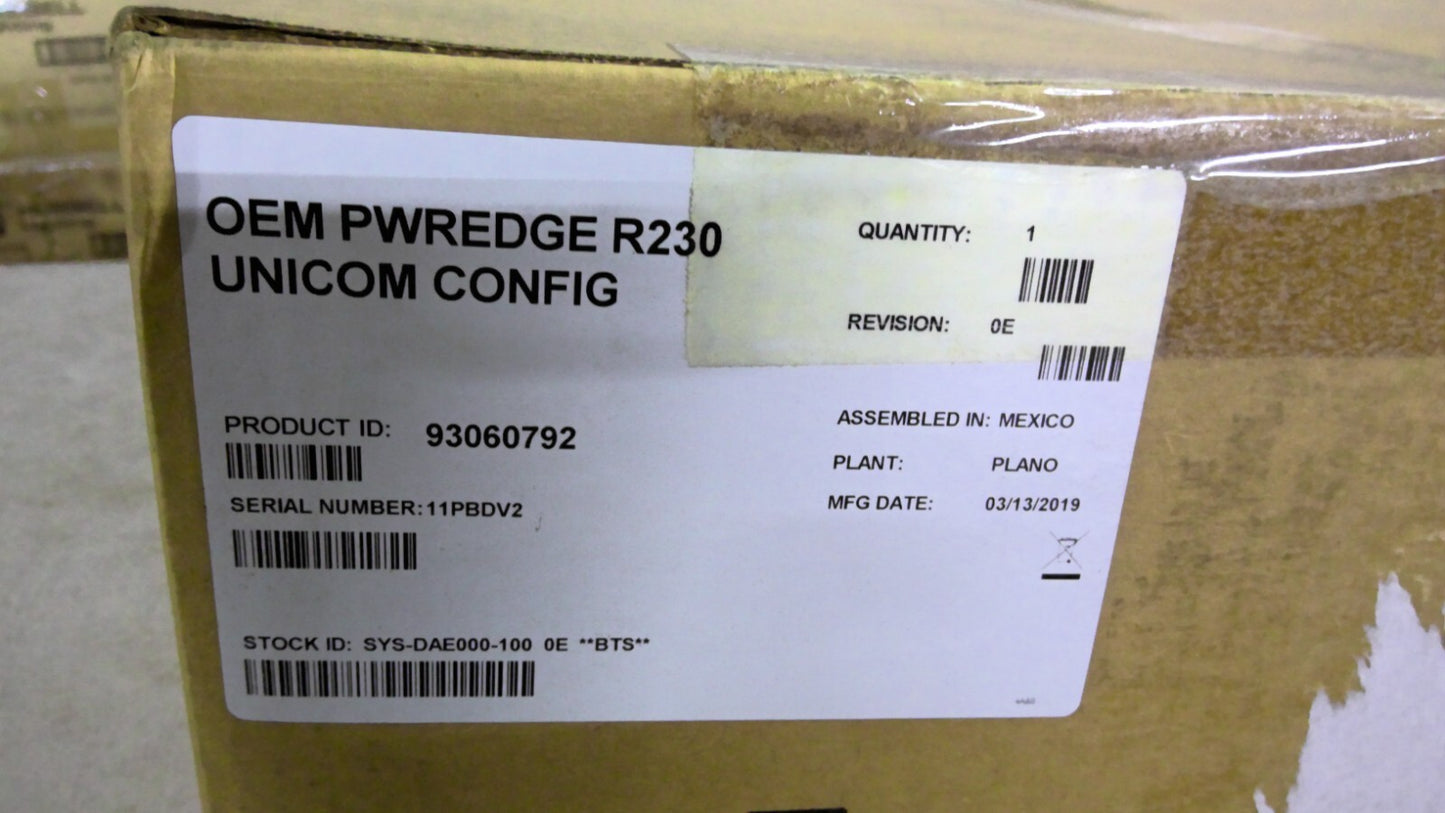 DELL POWEREDGE R230 93060792 OEM 1-RACK MOUNTABLE SERVER SYS-DAE000-100 0E NIB