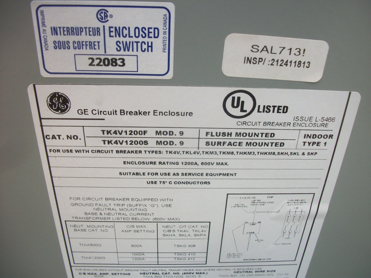 GE SPECTRA ENCL MOLDED CASE SWITCH SKDA36AN0800 800AMP 600VOLT 3POLE NEW