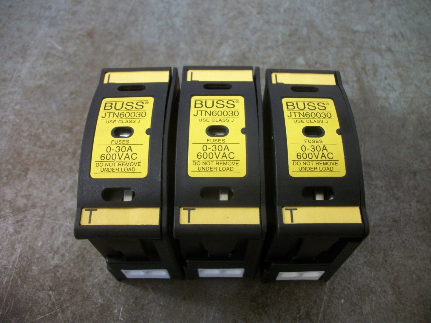 BUSSMANN LOT OF 3 CLASS J DIN RAIL FUSEHOLDERS JTN60030 30AMP 600VOLT 1POLE