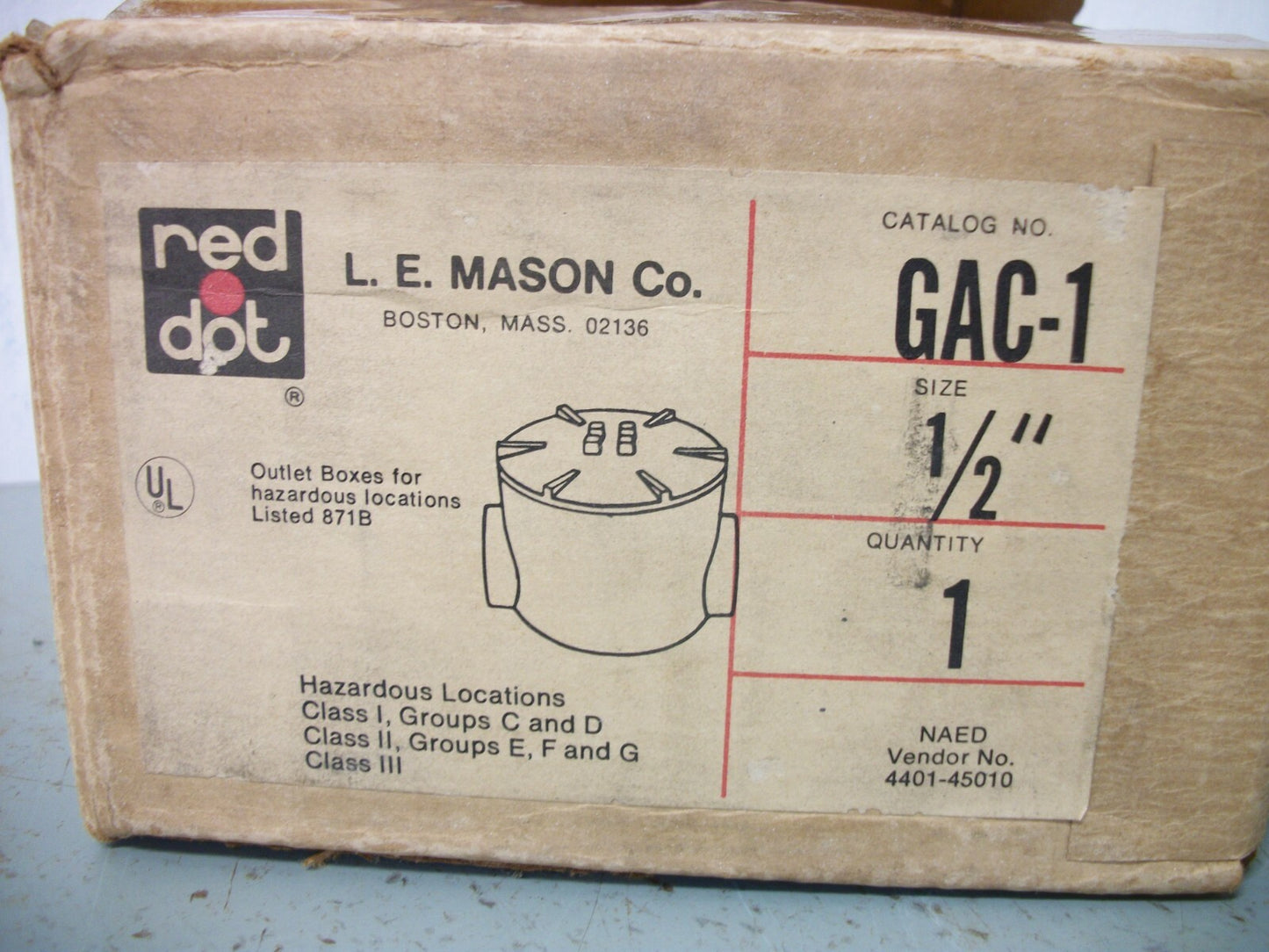 RED DOT 1/2" 2-WAY OUTLET BOX GAC1 NIB