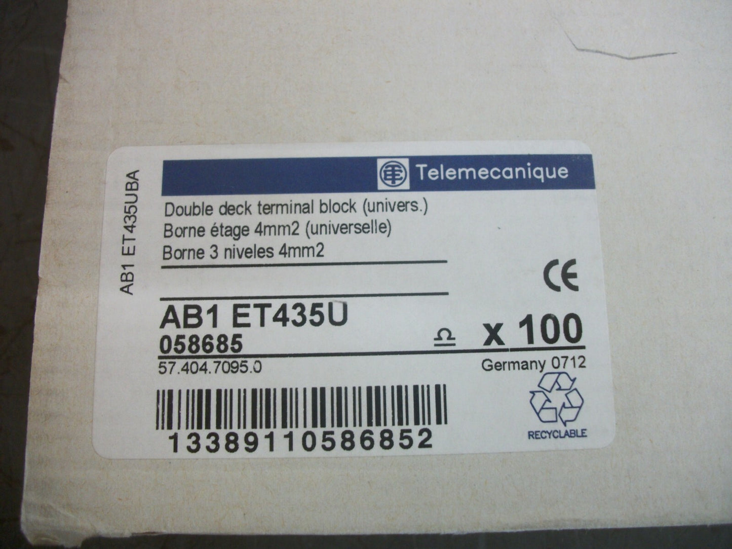 TELEMECANIQUE BOX OF 100 4mm2 DOUBLE DECK TERMINAL BLOCKS AB1ET435U NIB