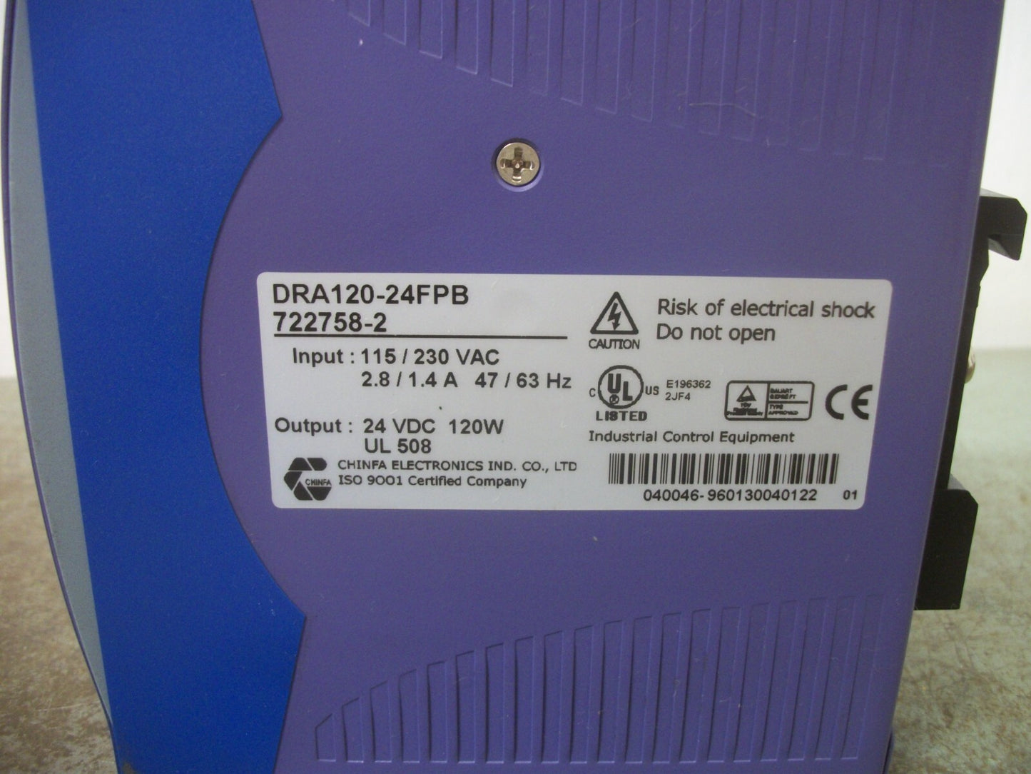 LUTZE DRA120 POWER SUPPLY DRA120-24FPB 24VDC 120WATT