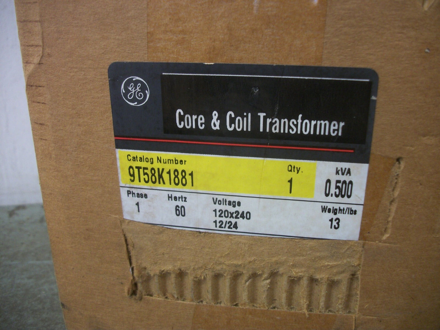 GE 0.500KVA 1PH CORE & COIL TRANSFORMER 9T58K1881 HV 120X240 LV 12/24 NIB