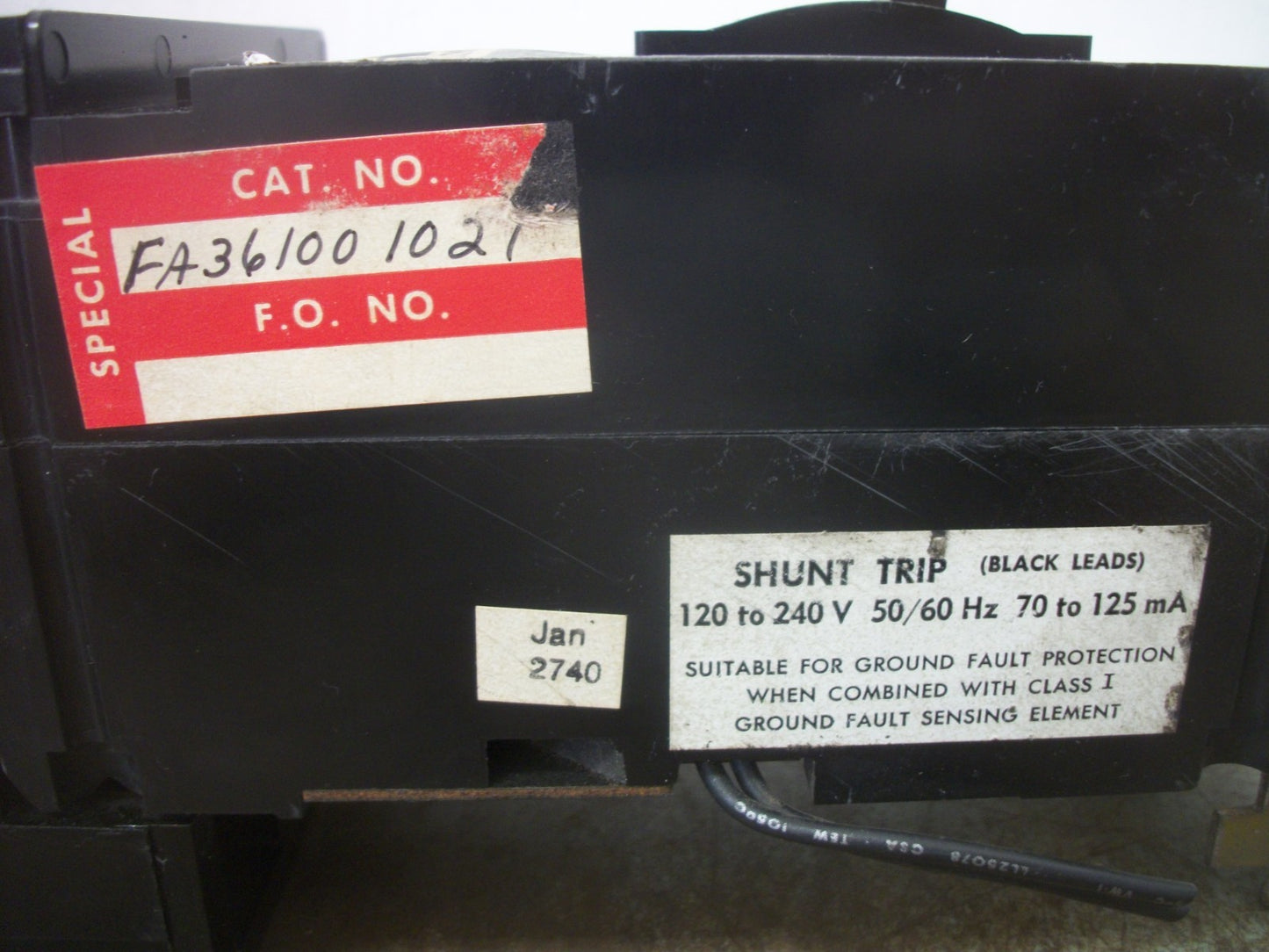 SQUARE D I-LINE FA CIRCUIT BREAKER FA361001021 100AMP 600VOLT 3POLE W/SHUNT CHIP