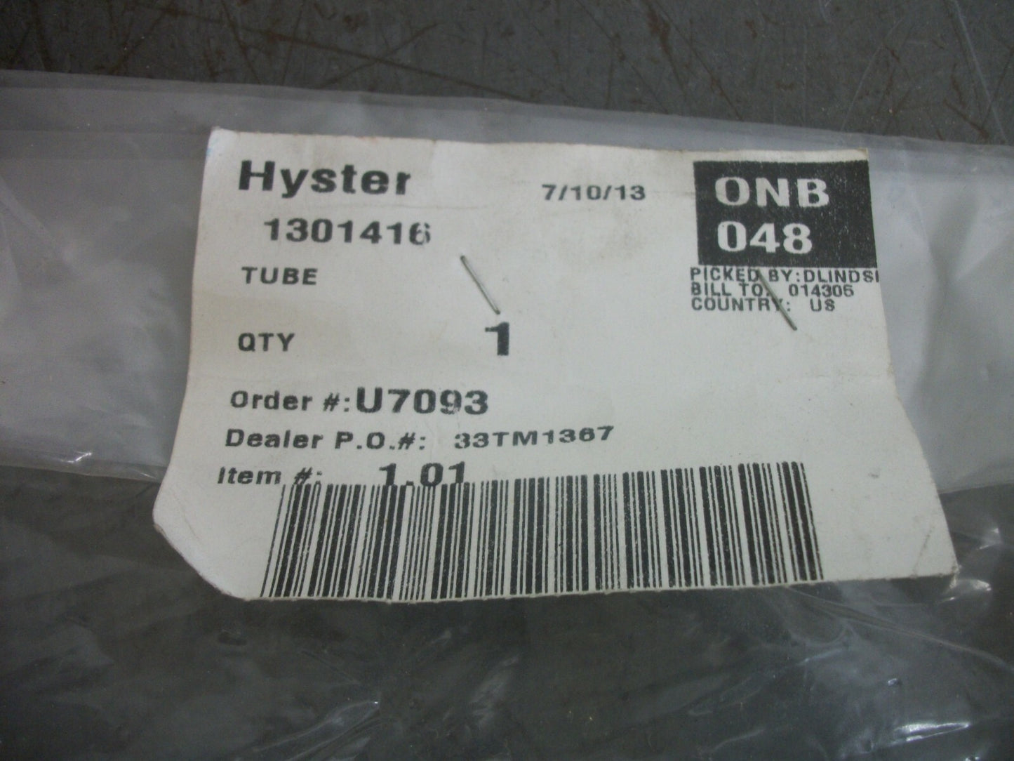 HYSTER TUBE 1301416 NEW