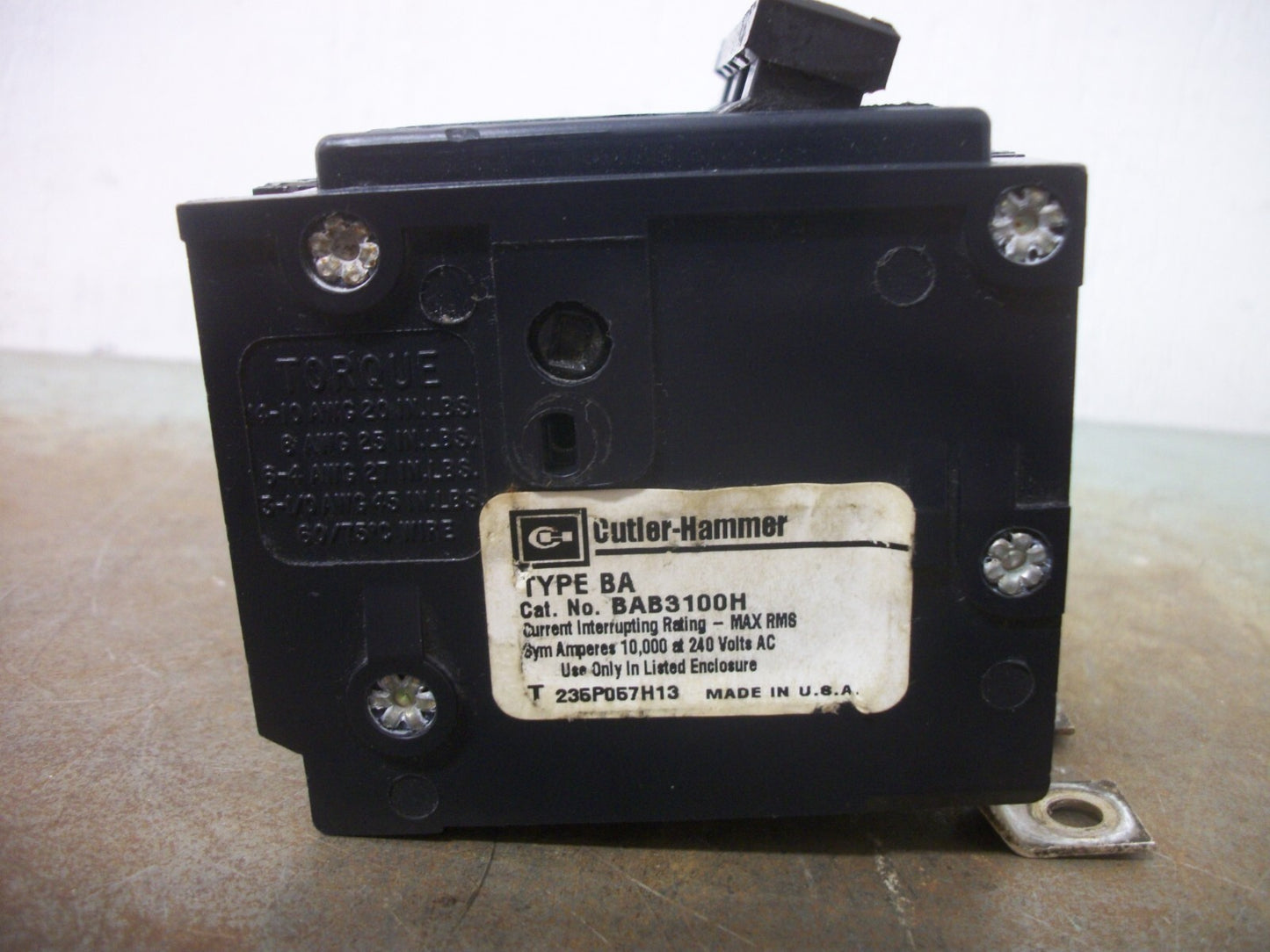 CUTLER-HAMMER BA CIRCUIT BREAKER BAB3100H 100AMP 240VOLT 3POLE