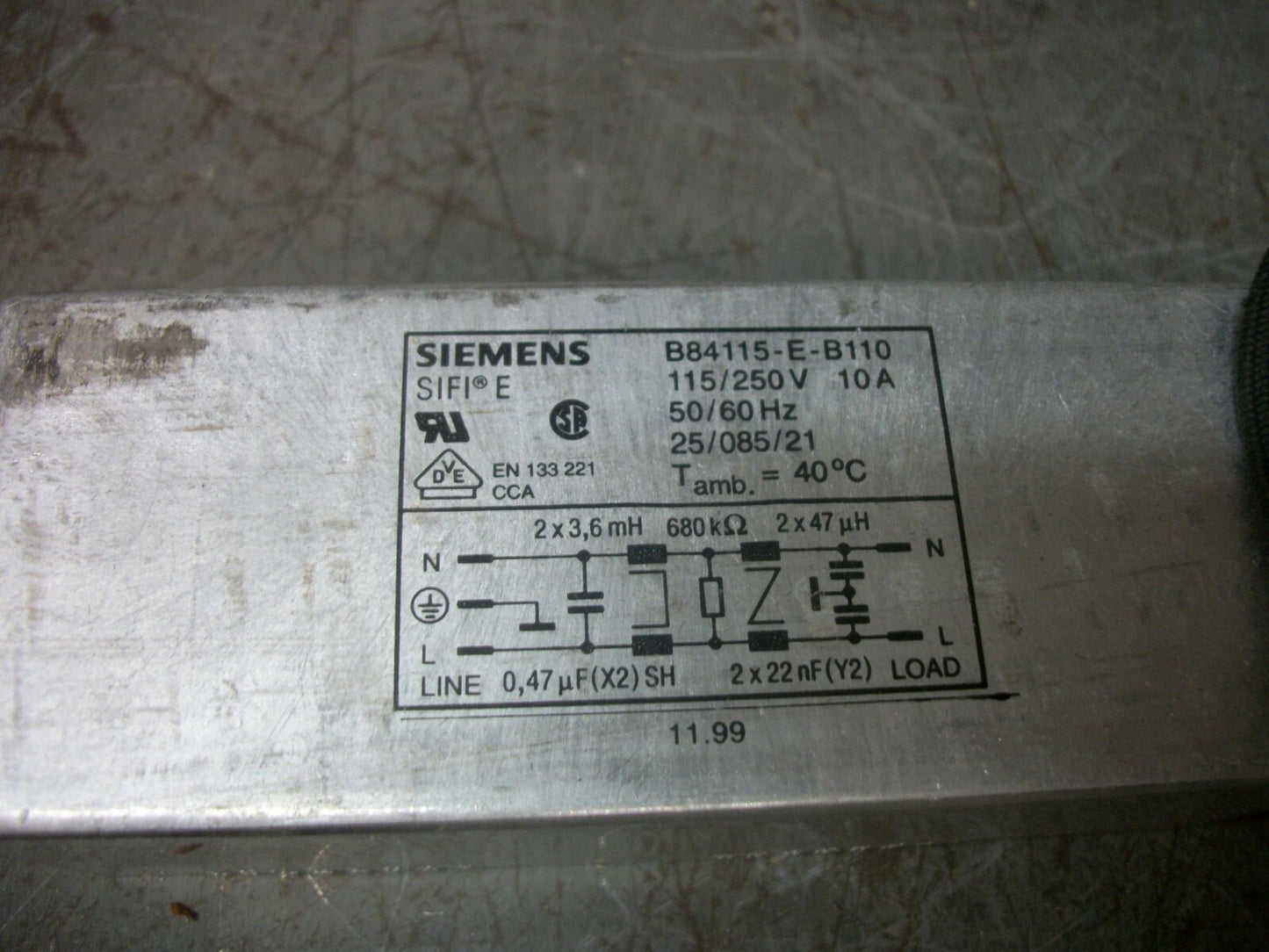 SIEMENS SIFI E FILTER B84115-E-B110 115/250VOLT 10AMP 680kOHM