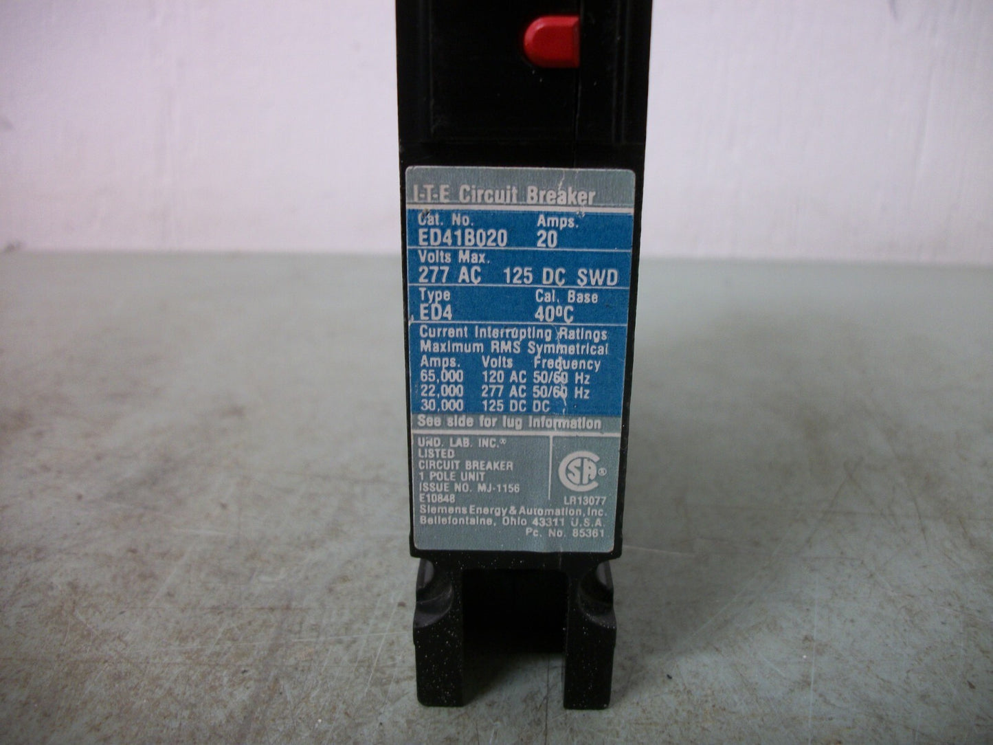 SIEMENS ED4 CIRCUIT BREAKER ED41B020 20AMP 277VOLT 1POLE