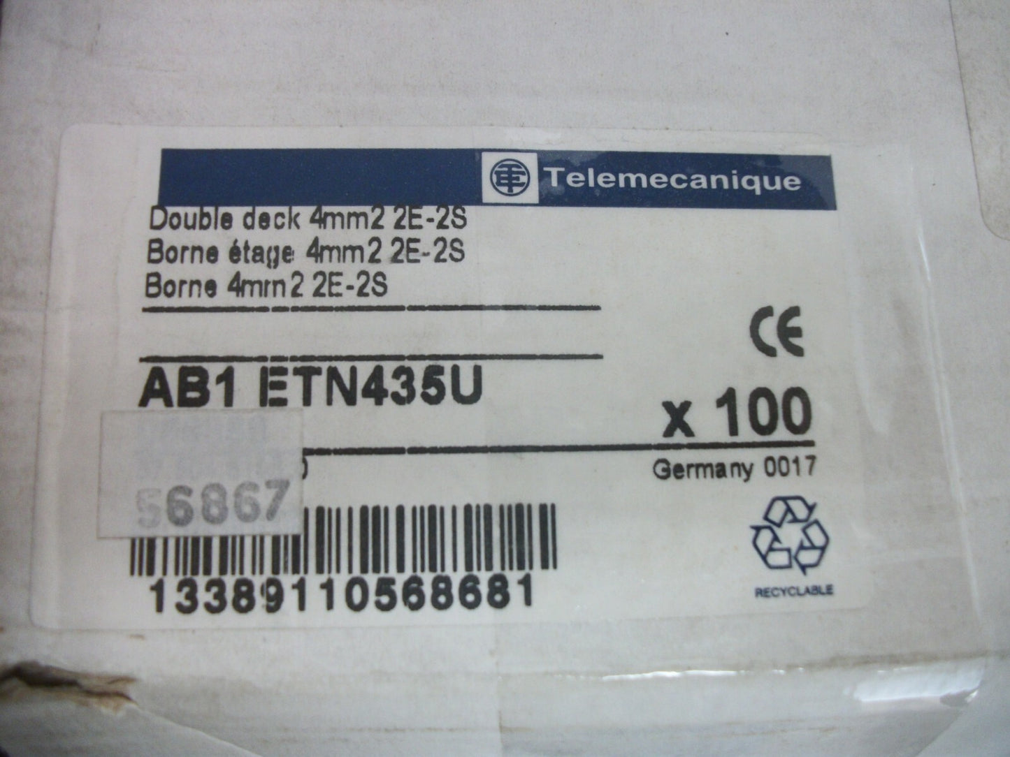 TELEMECANIQUE LOT OF 50 4mm2 2E-2S DOUBLE DECK TERMINAL BLOCKS AB1ETN435U NOB