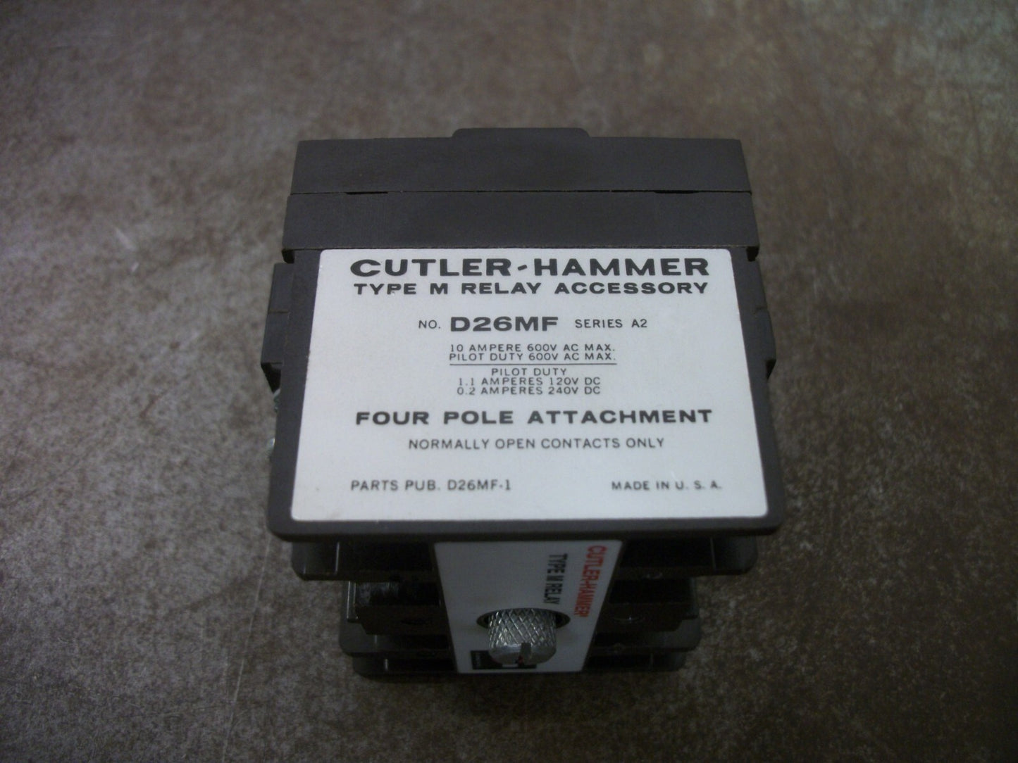 CUTLER-HAMMER TYPE M RELAY 4POLE ATTACHMENT ACCESSORY D26MF NOB