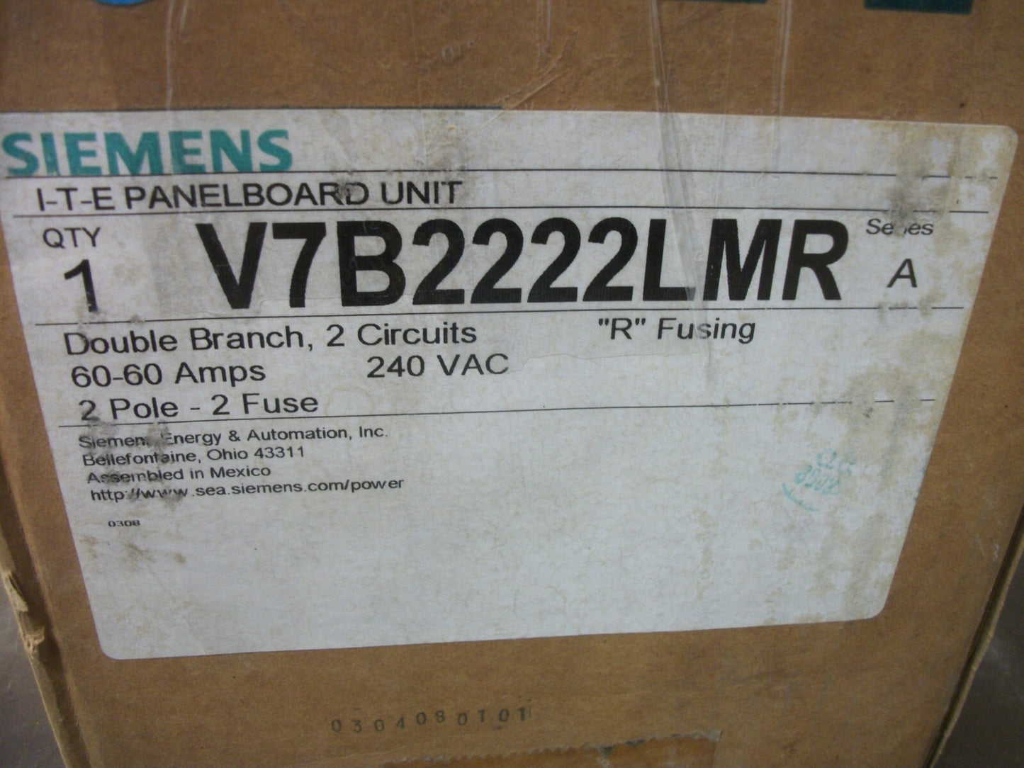 SIEMENS PANELBOARD BRANCH SWITCH V7B2222LMR 60-60AMP 240VOLT 2POLE FUSIBLE NIB
