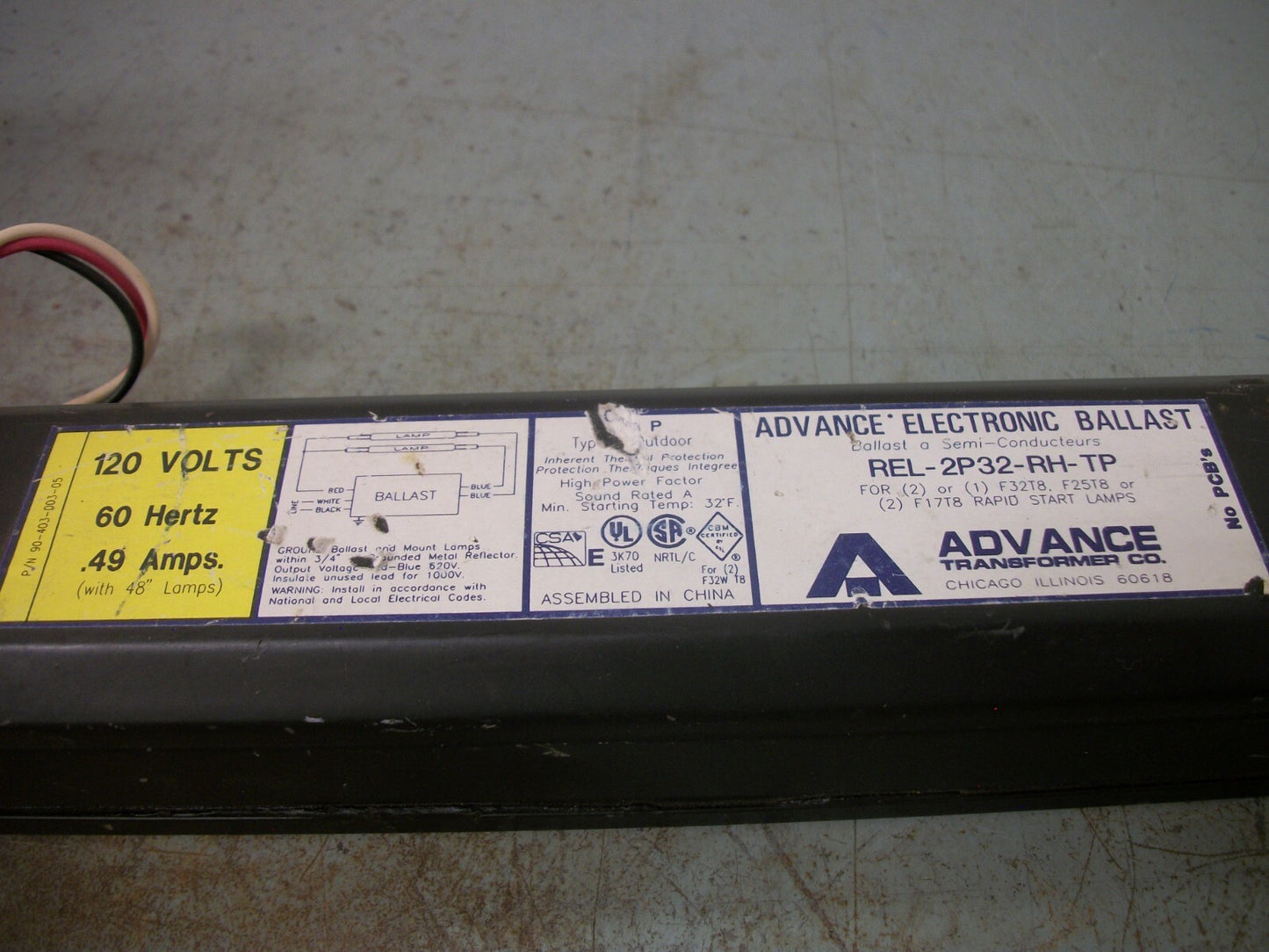 ADVANCE ELECTRONIC BALLAST REL-2P32-RH-TP 120VOLT