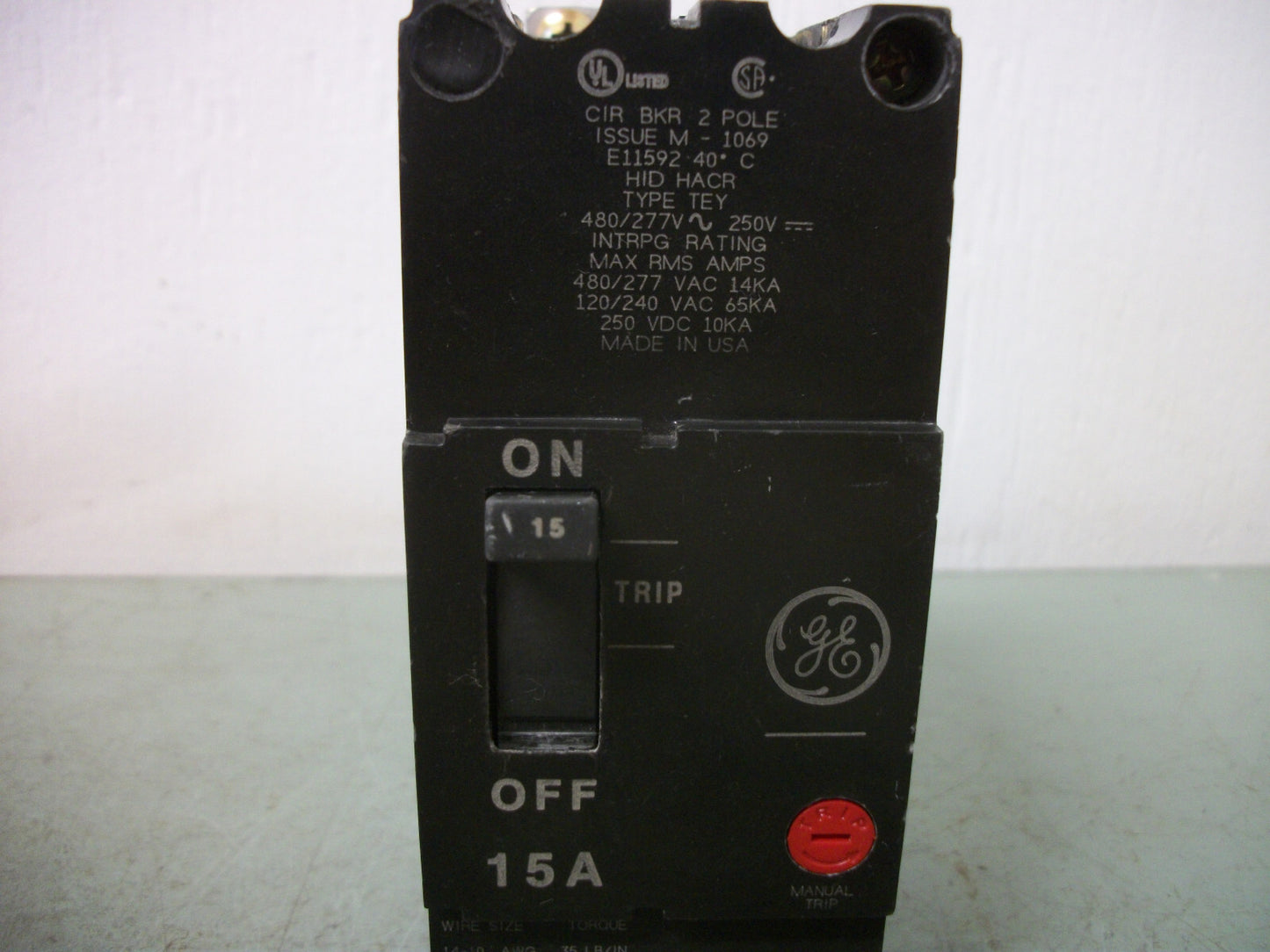 GE TEY CIRCUIT BREAKER TEY215 15AMP 480VOLT 2POLE