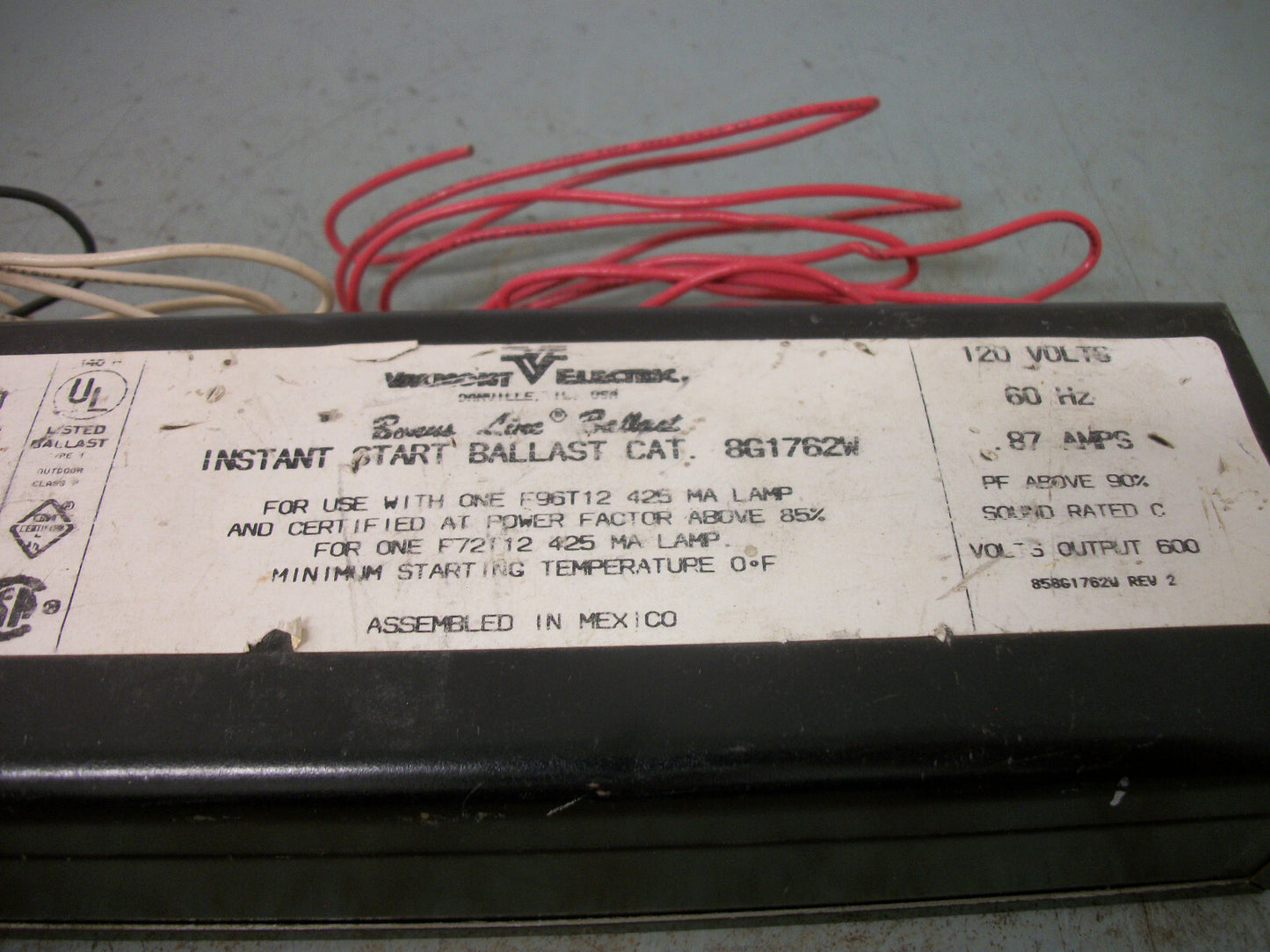 VALMONT INSTANT START BALLAST 8G1762W 120VOLT