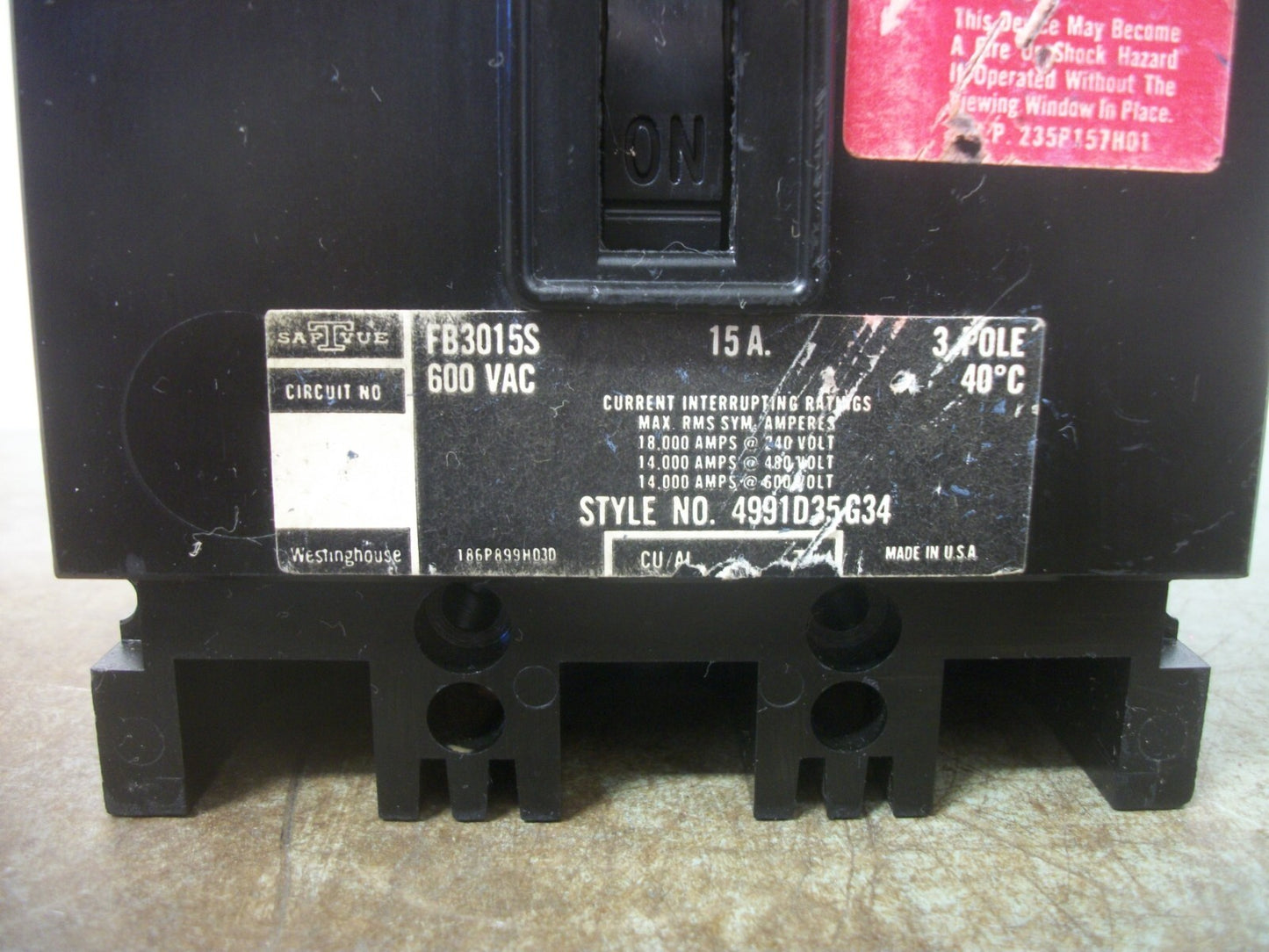 WESTINGHOUSE FB CIRCUIT BREAKER FB3015S 15AMP 600VOLT 3POLE