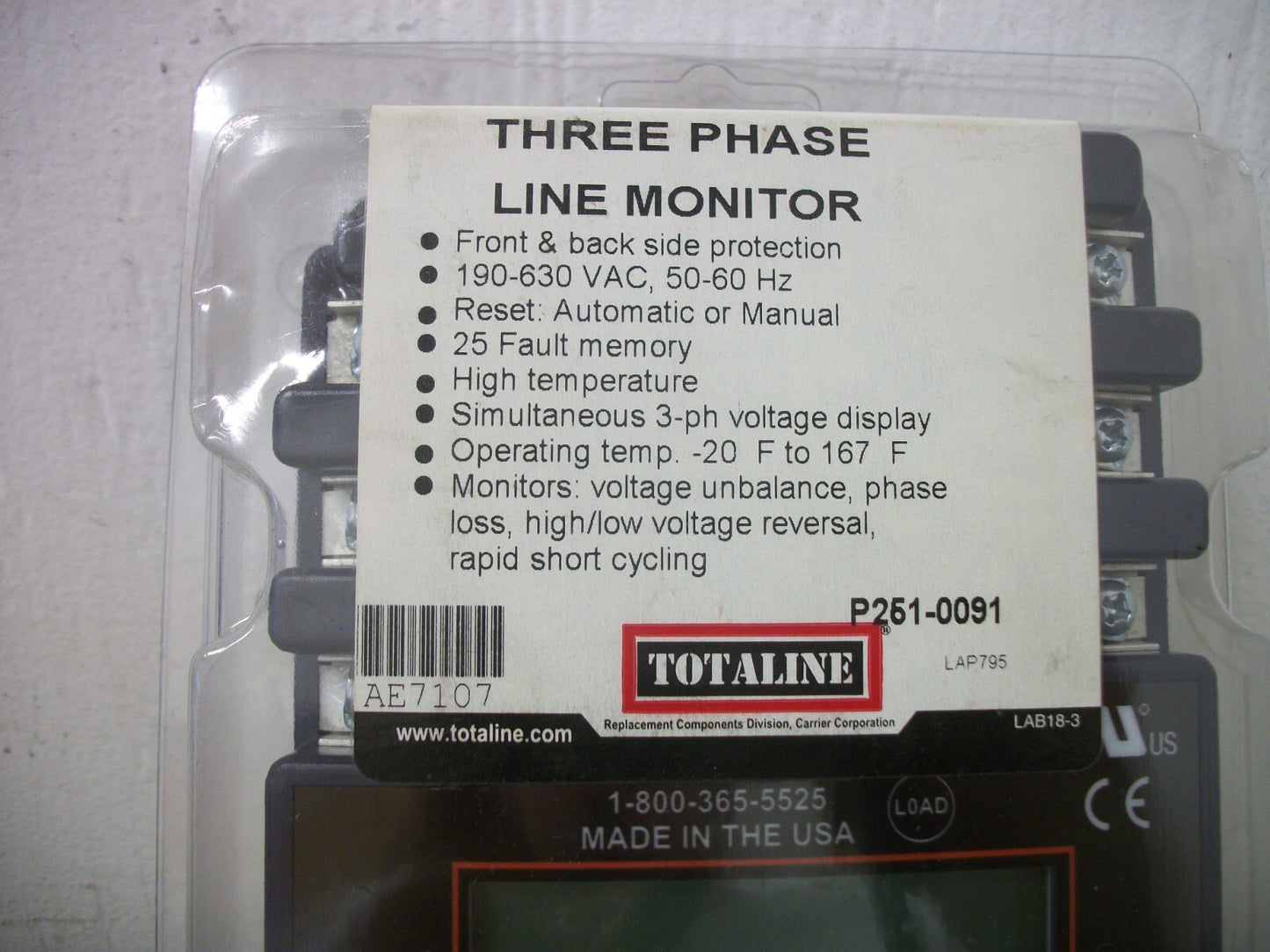 TOTALINE 3PH LINE MONITOR P251-0091 190-630VAC NEW