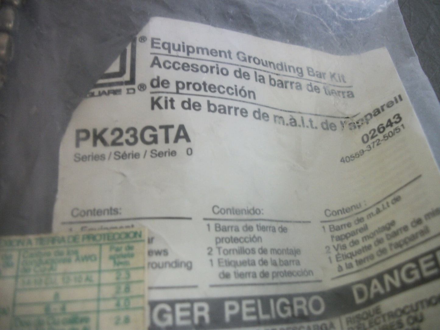 SQUARE D EQUIPMENT GROUNDING BAR KIT PK23GTA NEW