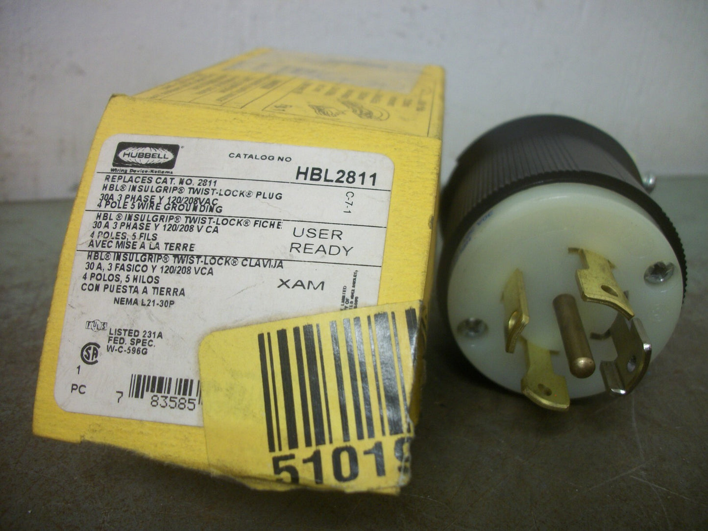 HUBBELL TWIST-LOCK PLUG HBL2811 30AMP 120/208VOLT 4P 5W GRND NIB