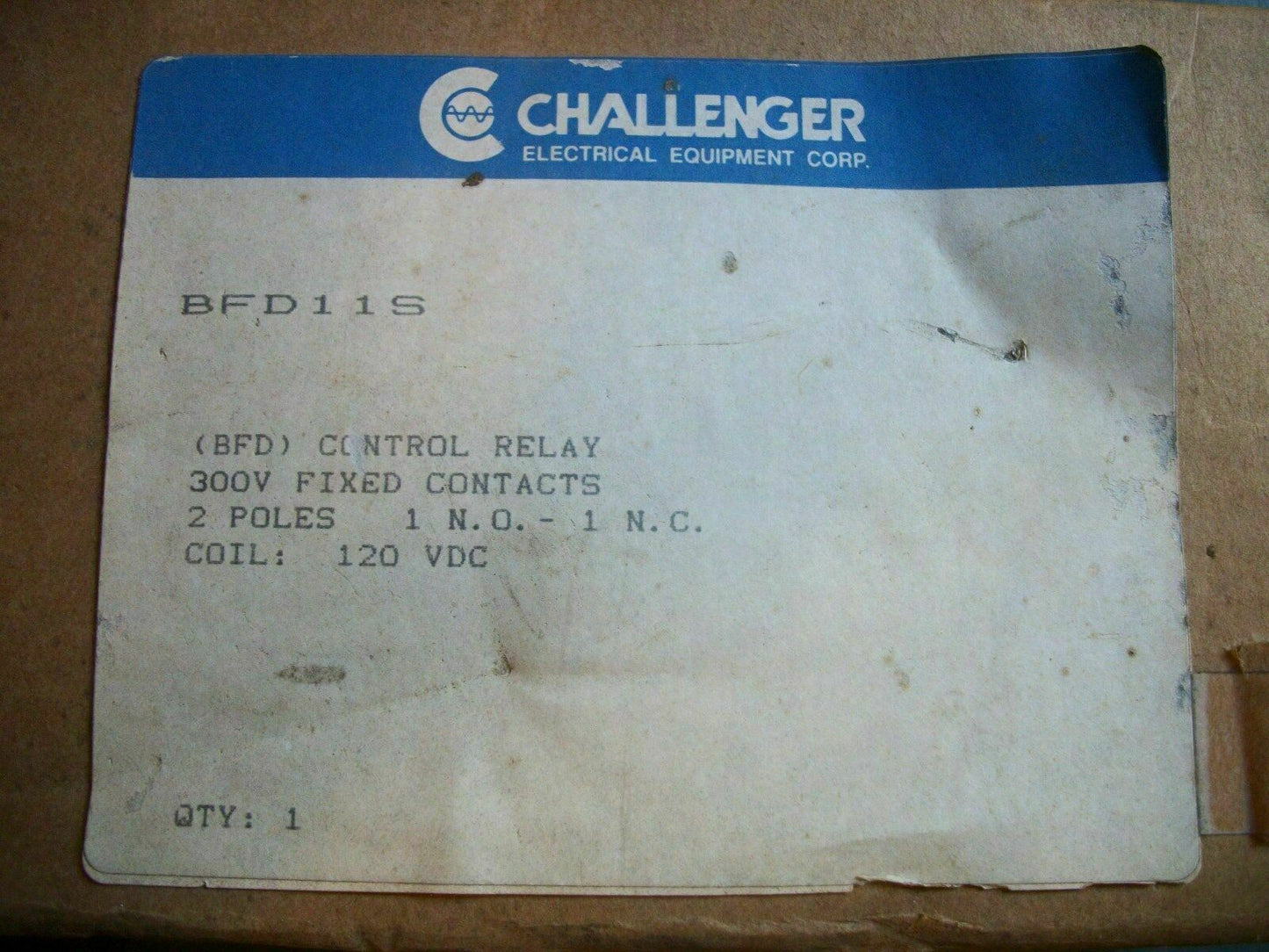 CHALLENGER BFD CONTROL RELAY BFD11S 120VCOIL *NIB*