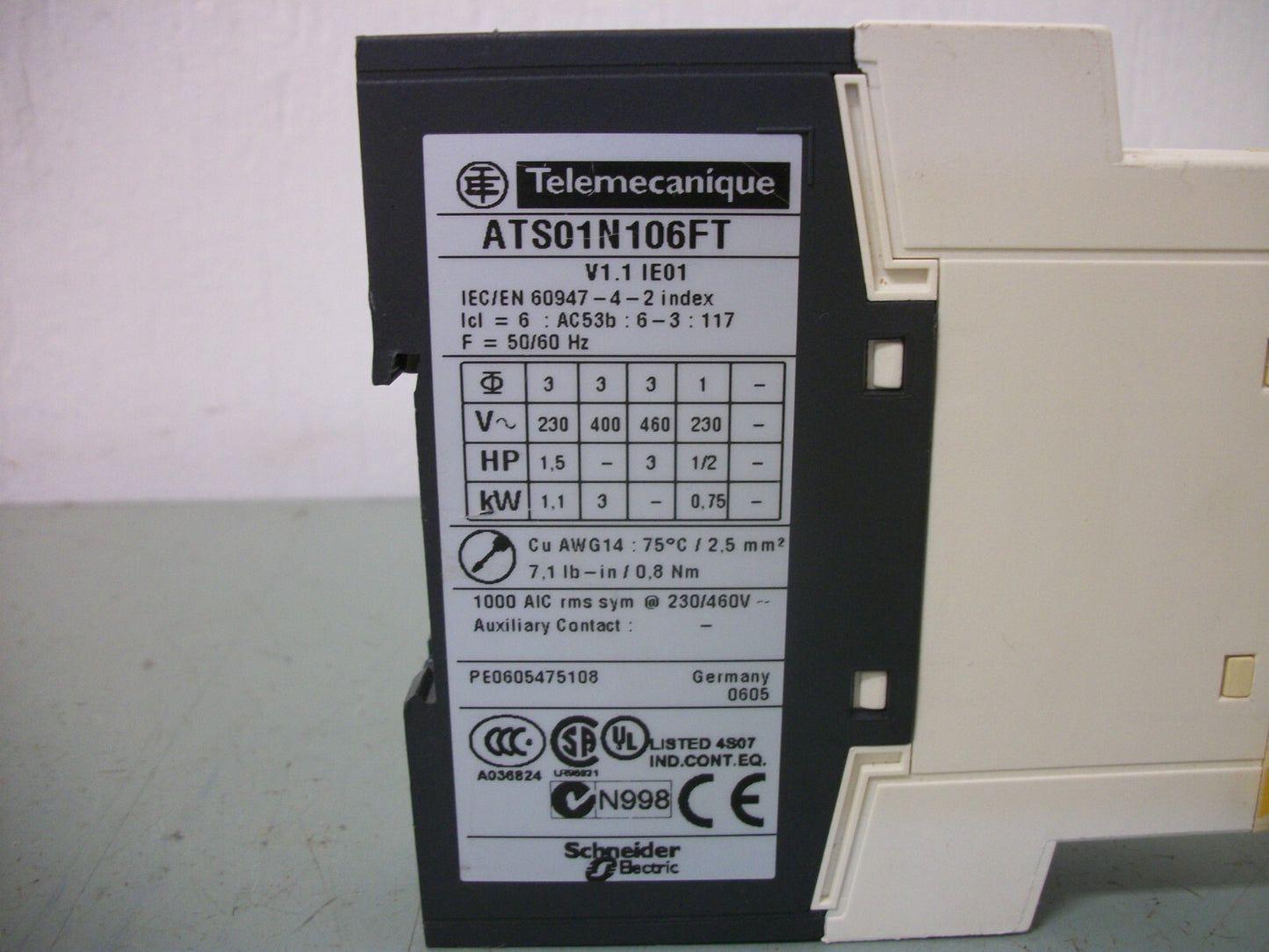 TELEMECANIQUE ALTISTART 01 3HP SOFT STARTER ATS01N106FT 3PH 460VOLT NOB