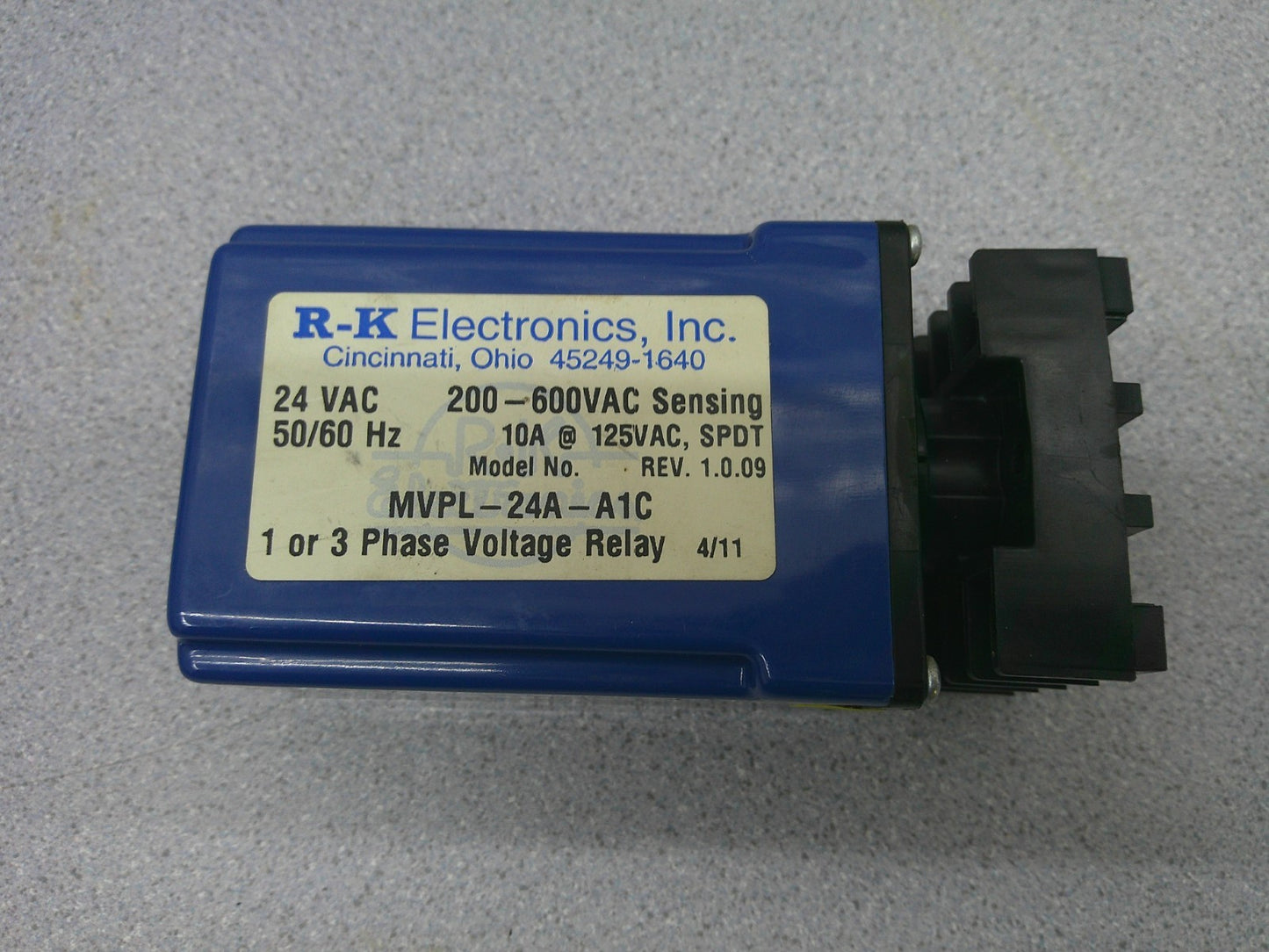 R-K ELECTRONICS 1PH OR 3PH VOLTAGE RELAY MVPL-24A-A1C 24VCOIL 200-600VAC SENSING