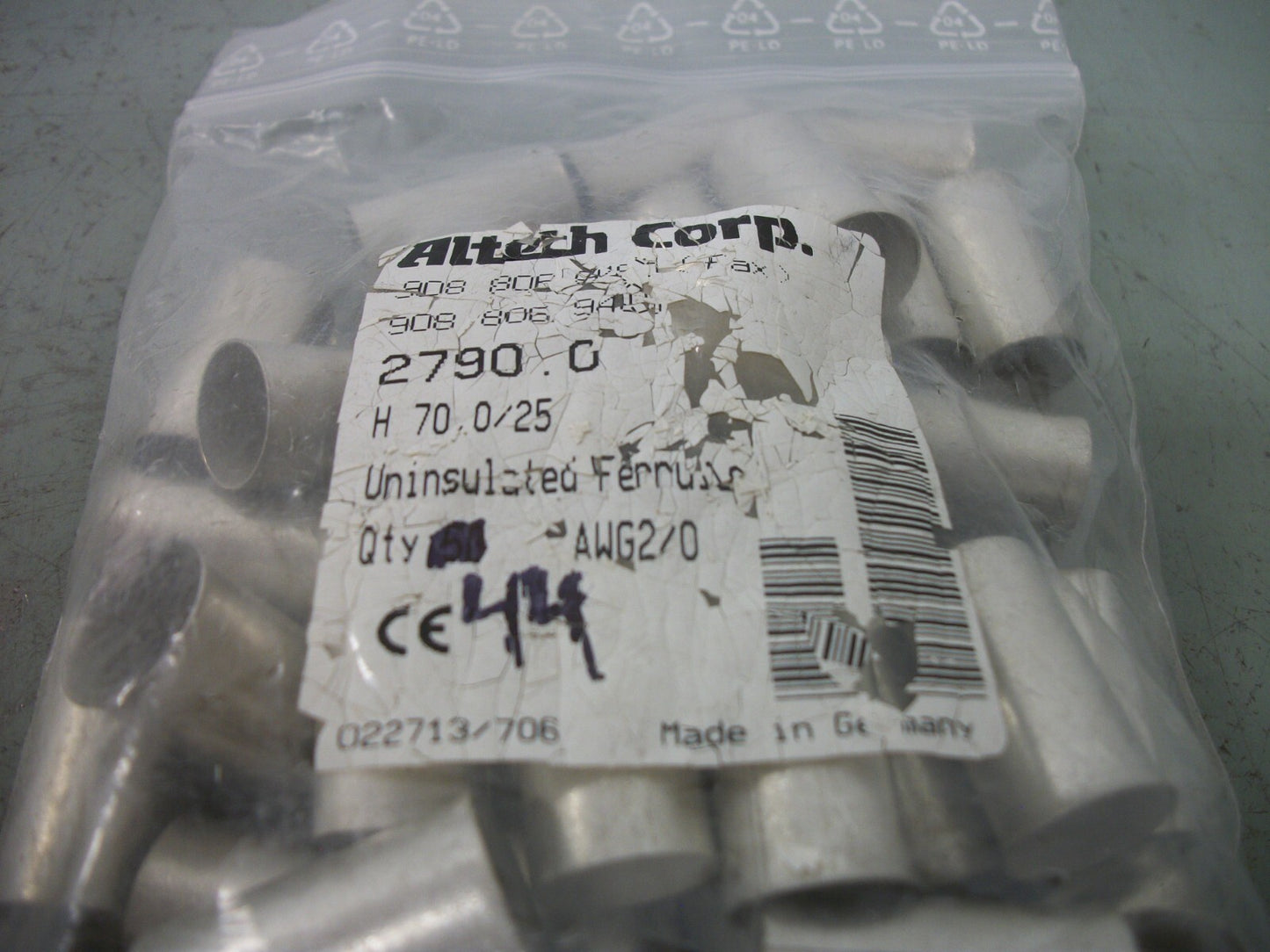 ALTECH CORP LOT OF 44 #2/0 AWG UNINSULATED FERRULE CRIMPS 2790.0 NEW