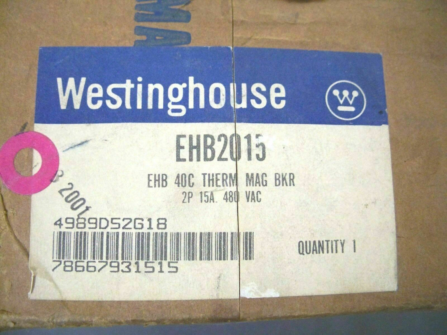 WESTINGHOUSE EHB CIRCUIT BREAKER EHB2015 15AMP 480VOLT 2POLE *NIB*