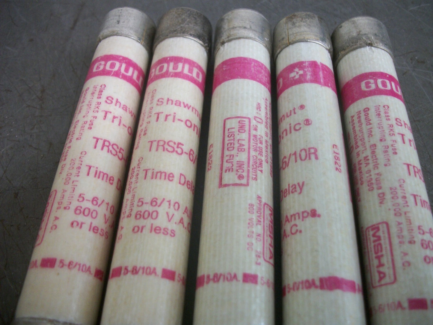 GOULD SHAWMUT LOT OF 5 TRI-ONIC FUSES TRS5-6/10R 5-6/10AMP 600VOLT NOB