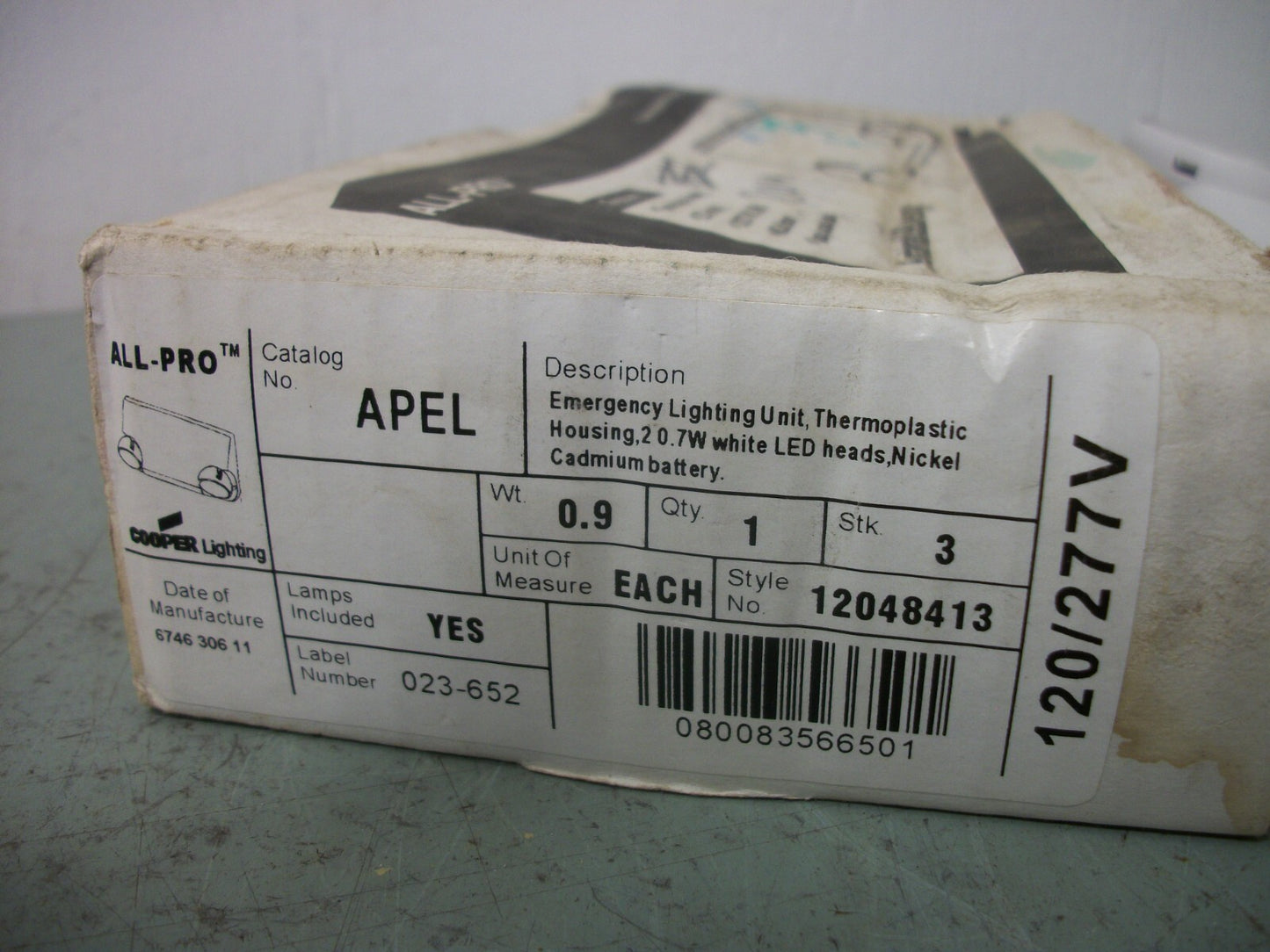 COOPER THERMOPLASTIC WHITE EMERGENCY LIGHTING UNIT APEL 120/277VOLT NIB