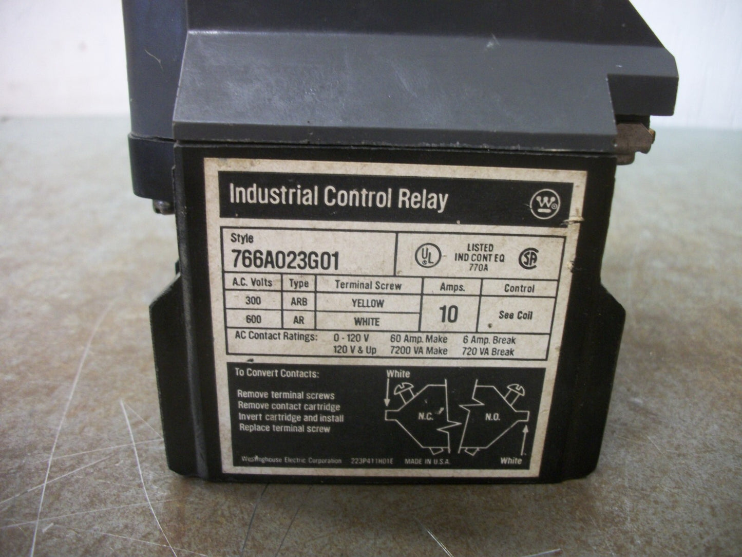 WESTINGHOUSE CONTROL RELAY 766A023G01 10AMP 120VCOIL