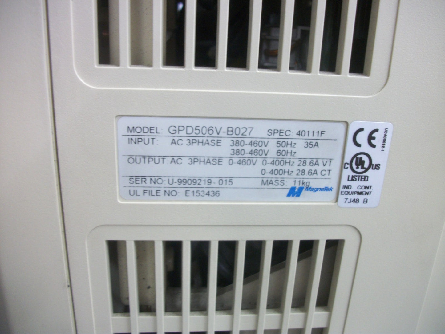 MAGNETEK GPD 506 VARIABLE FREQUENCY DRIVE GPD506V-B027 460VOLT 3PH 28.6AMP