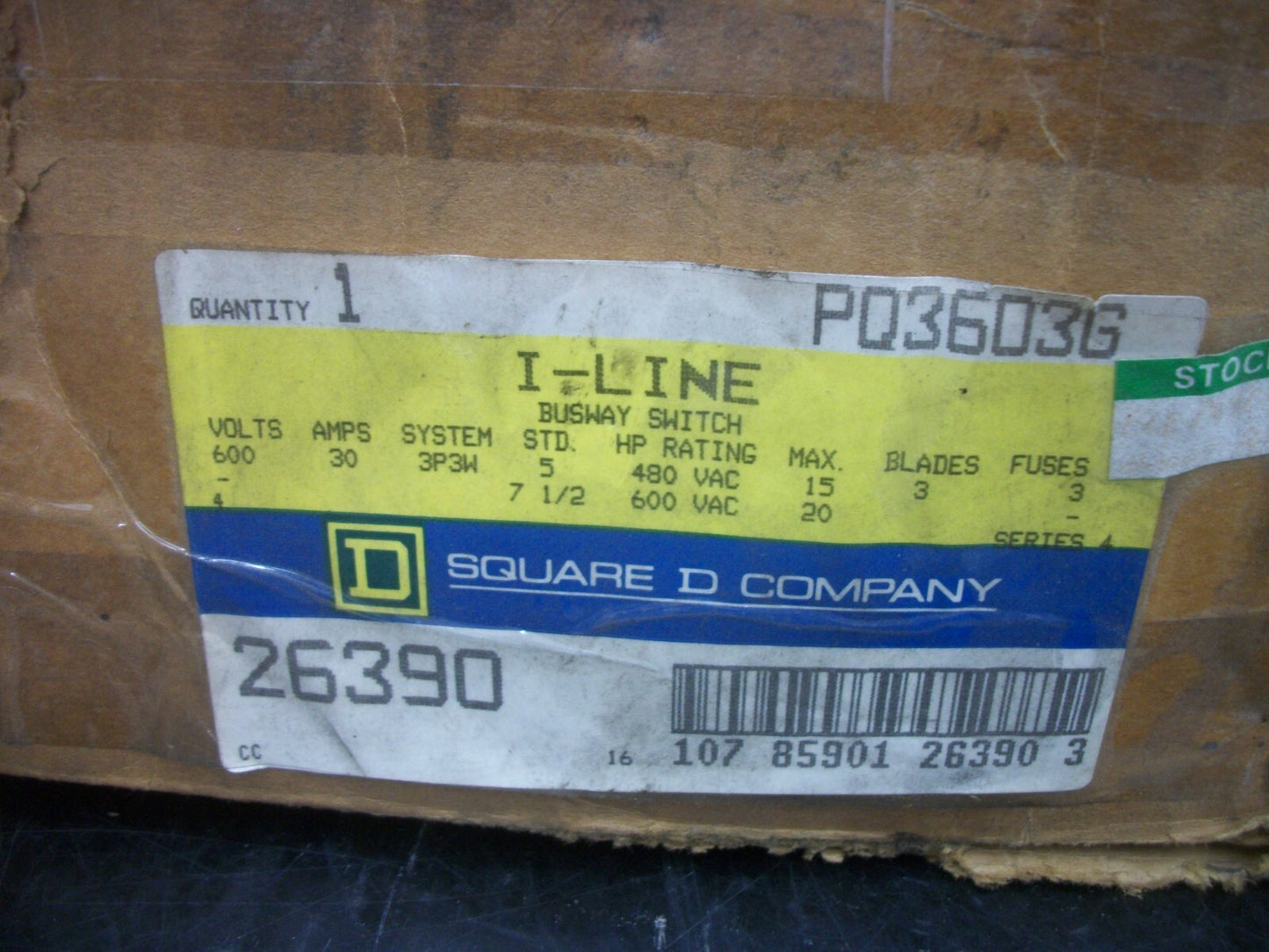 SQUARE D I-LINE FUSIBLE BUS PLUG PQ3603G 30AMP 600VOLT 3POLE 3W NIB