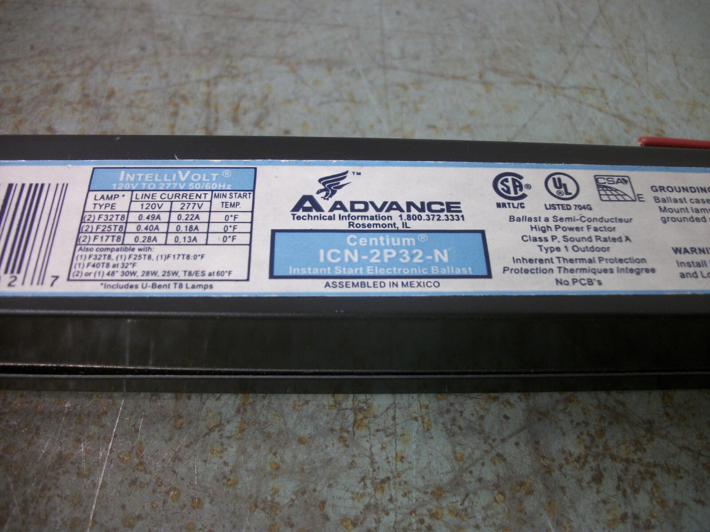 ADVANCE CENTIUM INSTANT START ELECTRONIC BALLAST ICN-2P32-N 120/277VOLT